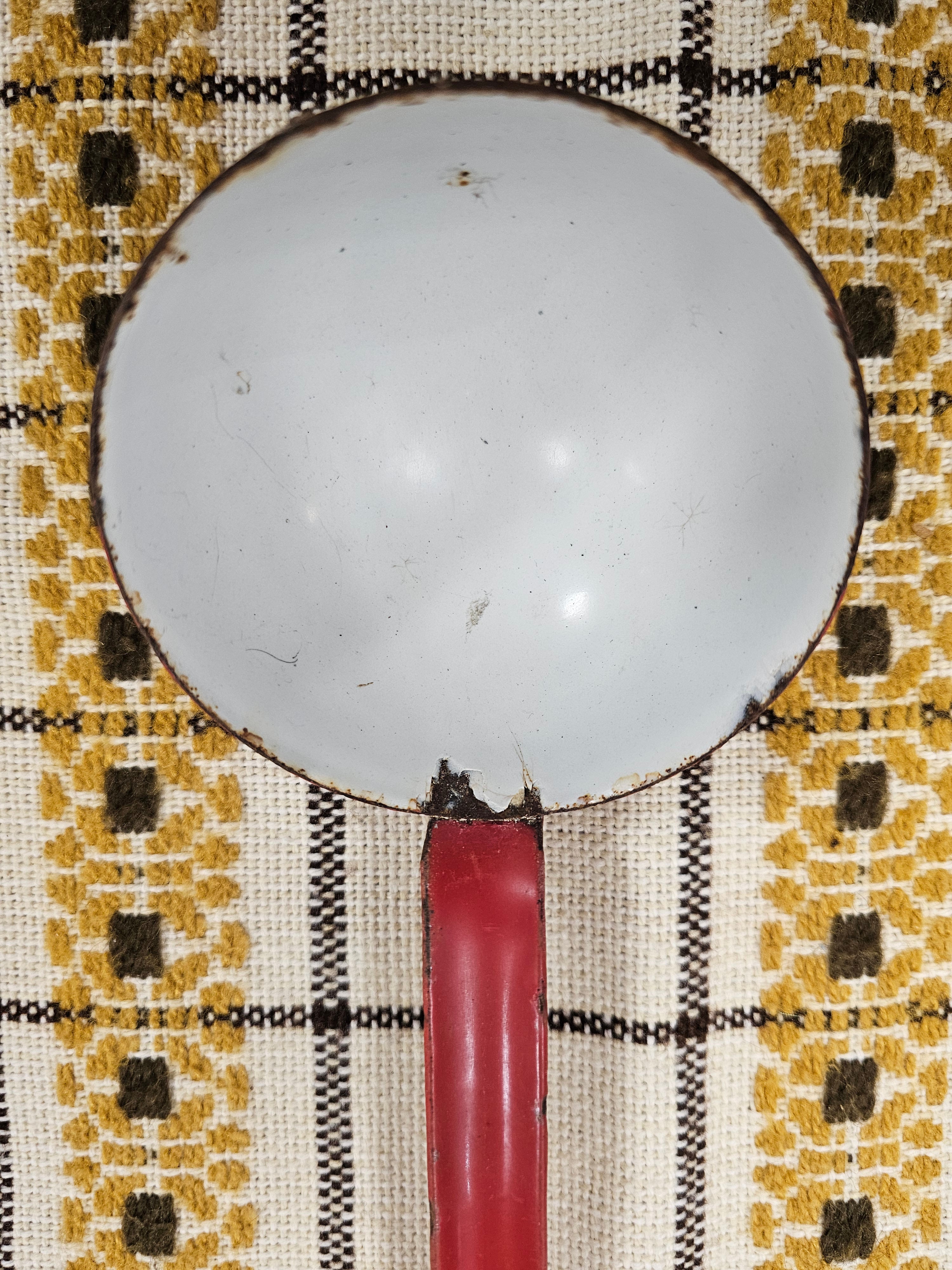 Vintage emaille soeplepel | Rood-wit | Decoratief keukengerei