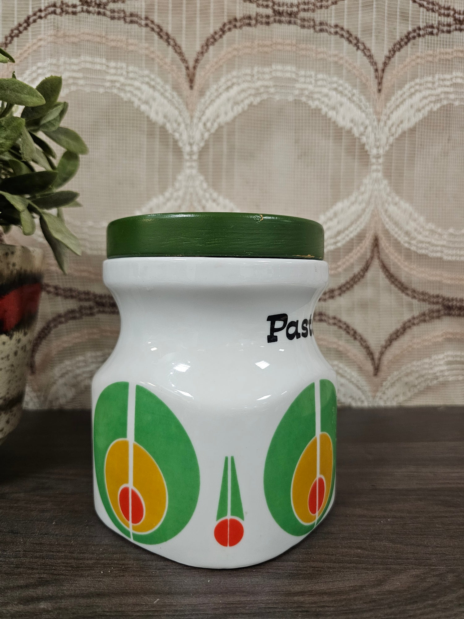 Vintage keramieken pot met houten deksel  jaren ’70 keukenpot (15 cm)