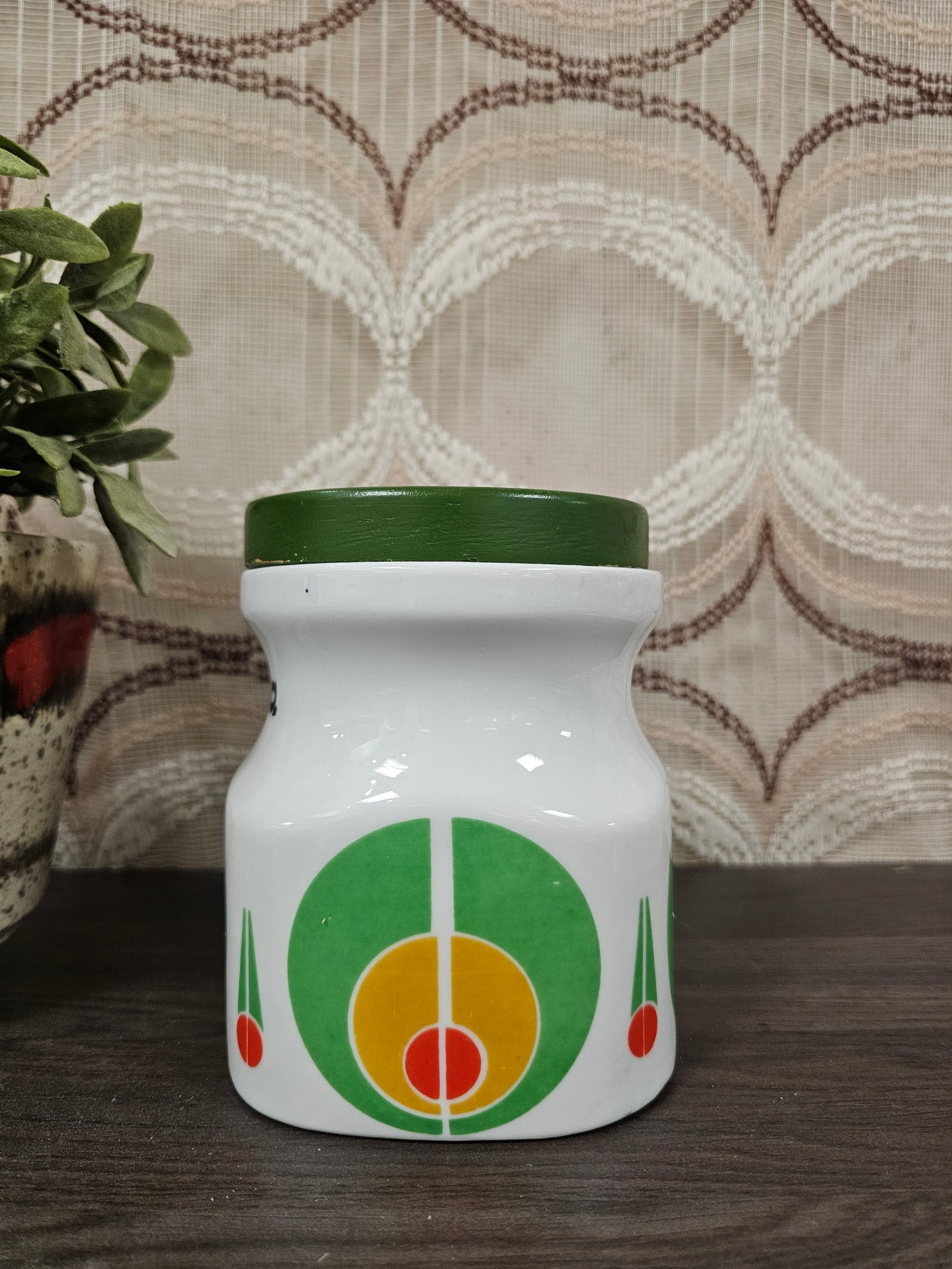 Vintage keramieken pot met houten deksel  jaren ’70 keukenpot (15 cm)