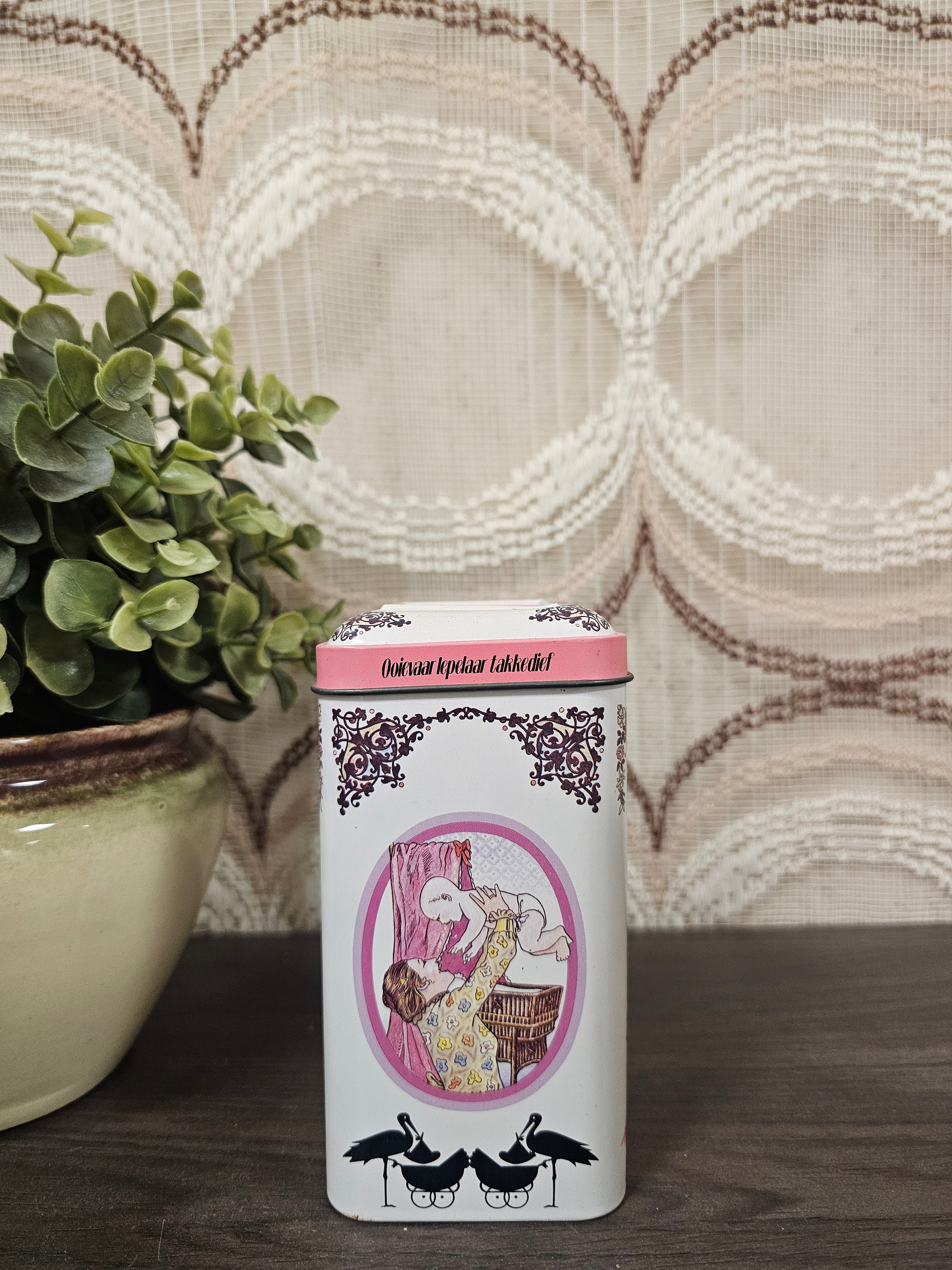 Vintage blik De Ruijter rose & witte muisjes