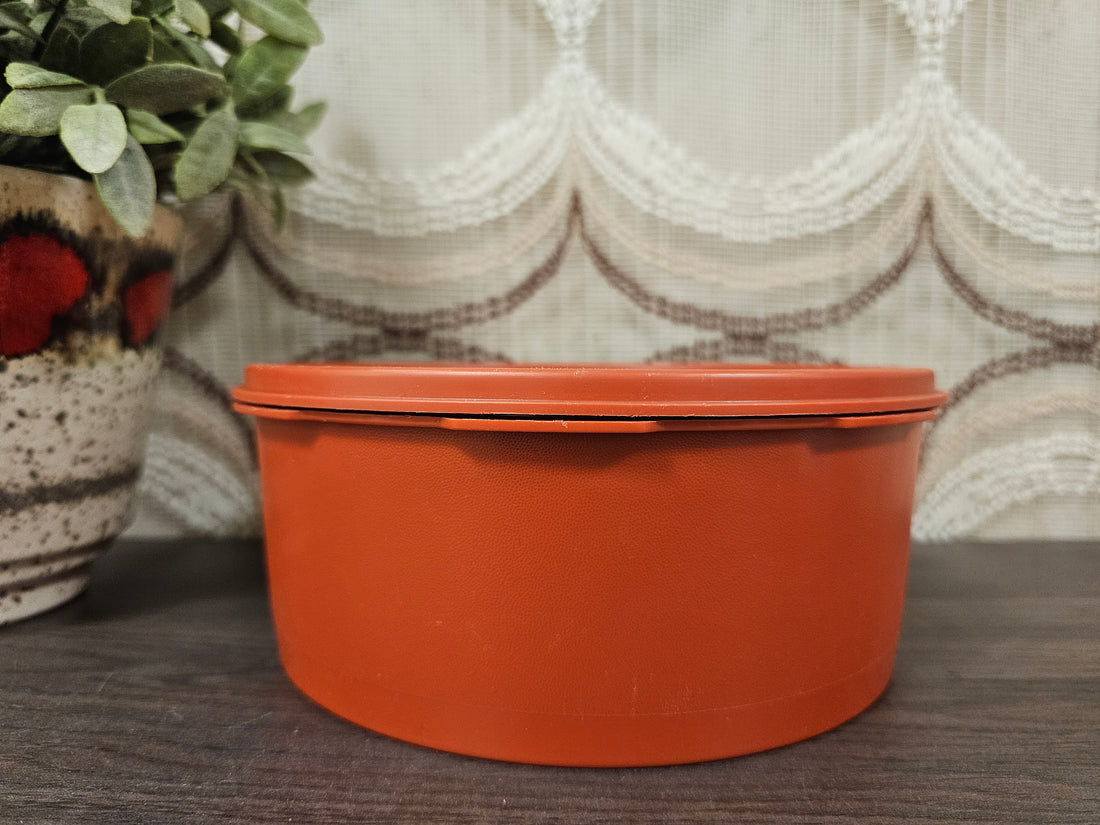 Tupperware koektrommel sterdeksel roestbruin