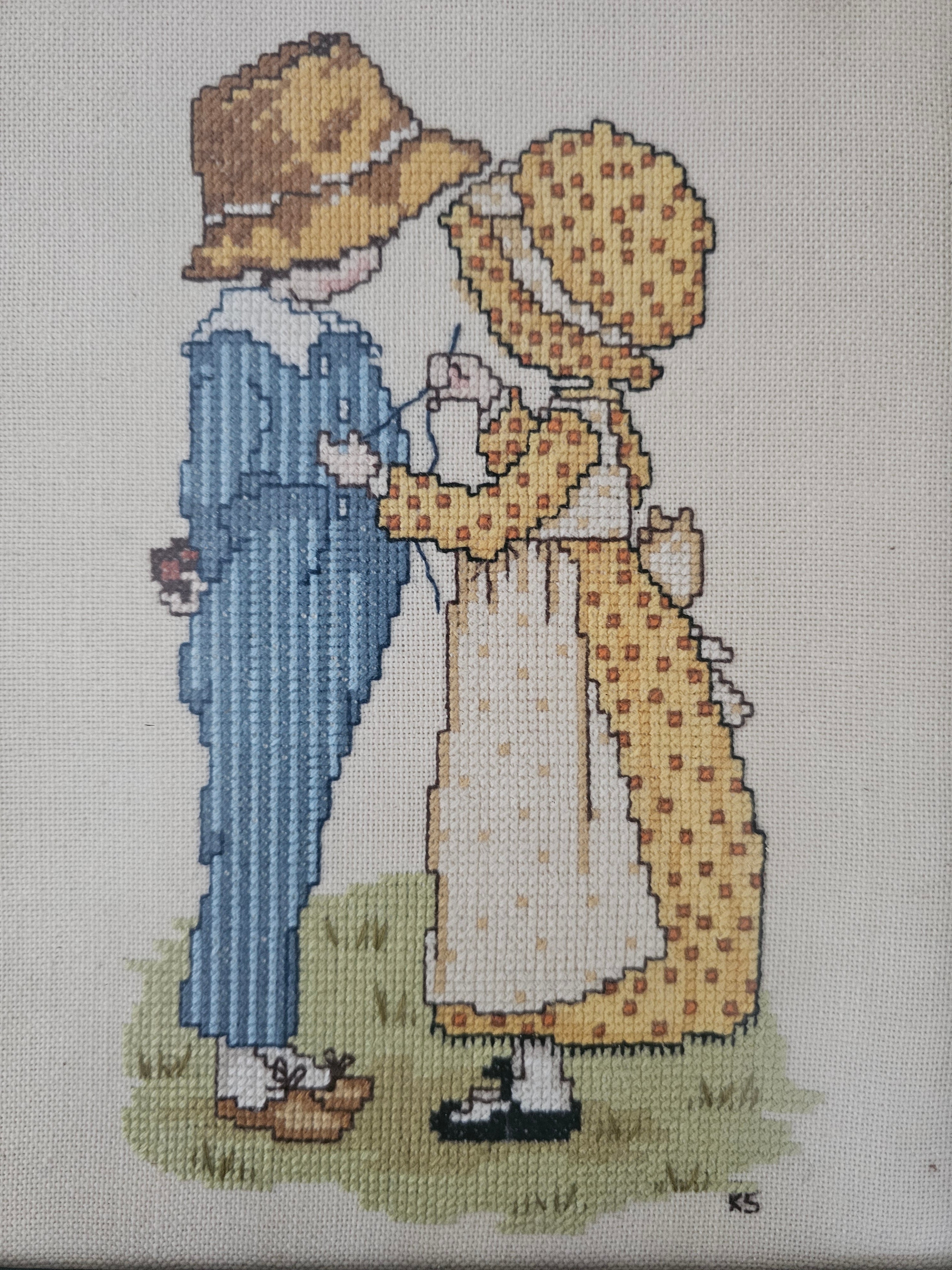 Vintage borduurwerk "Het zijn de kleine dingen die het doen" – 21,5 x 31,5 cm