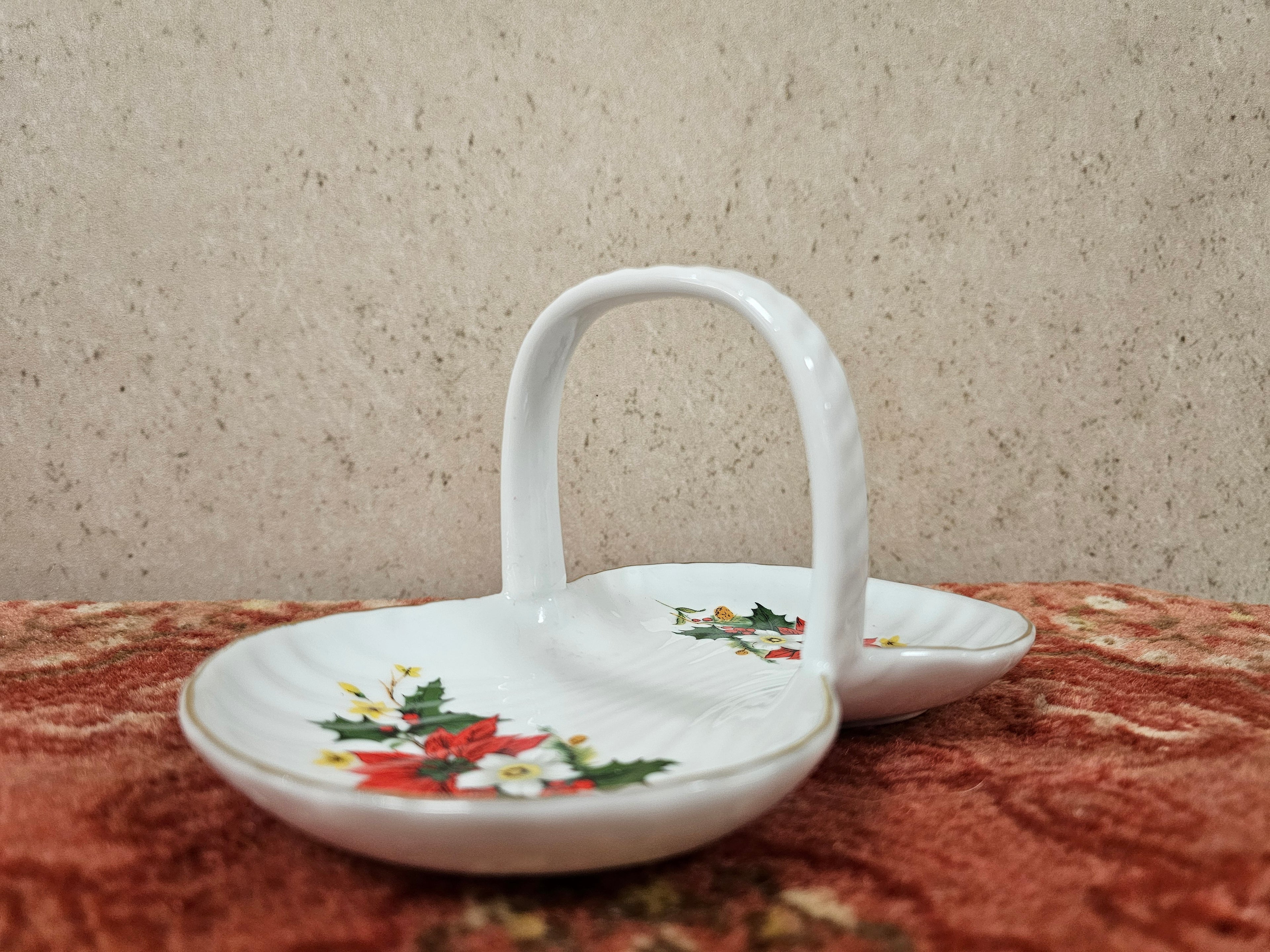 Kerst bonbon schaaltje met handgreep goudrand 19,5 cm