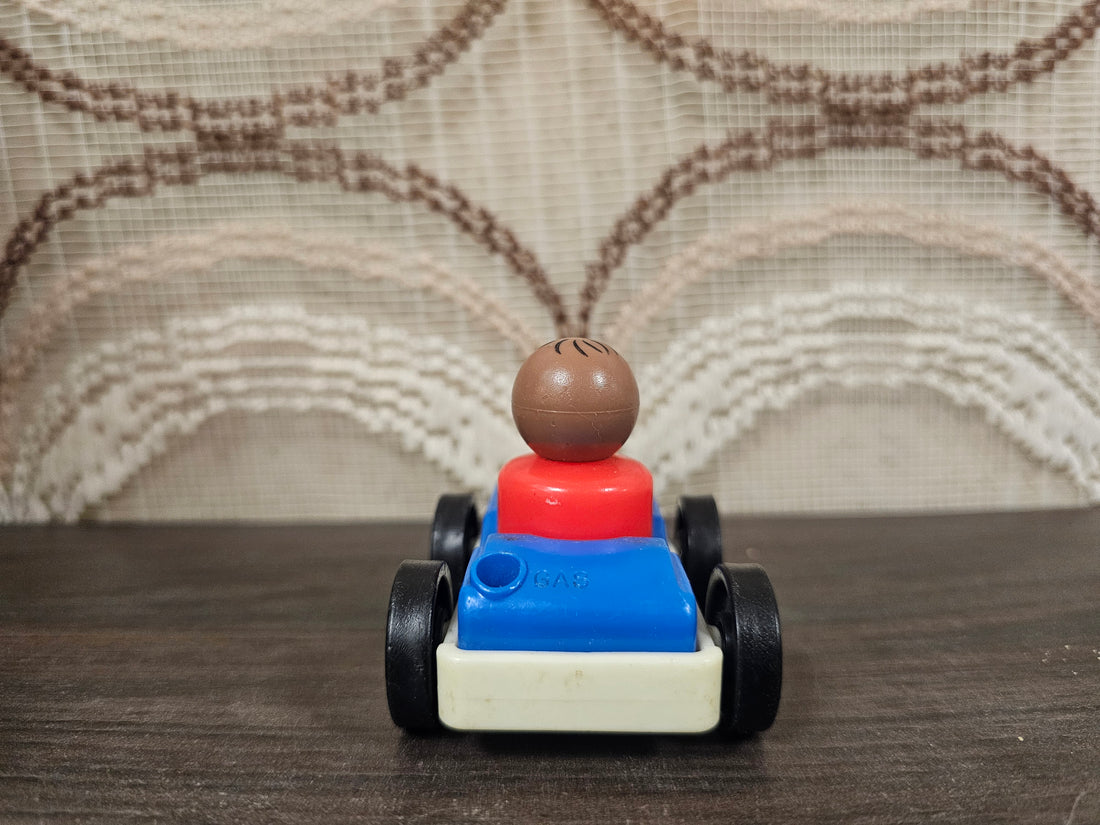 Fisher Price blauwe auto vintage poppetje jaren ’70