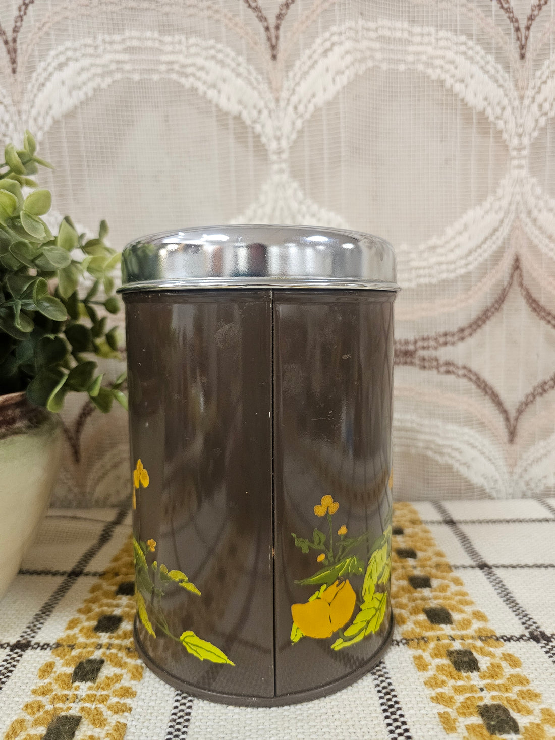 Brabantia boterbloem theeblik vintage 16 cm hoog