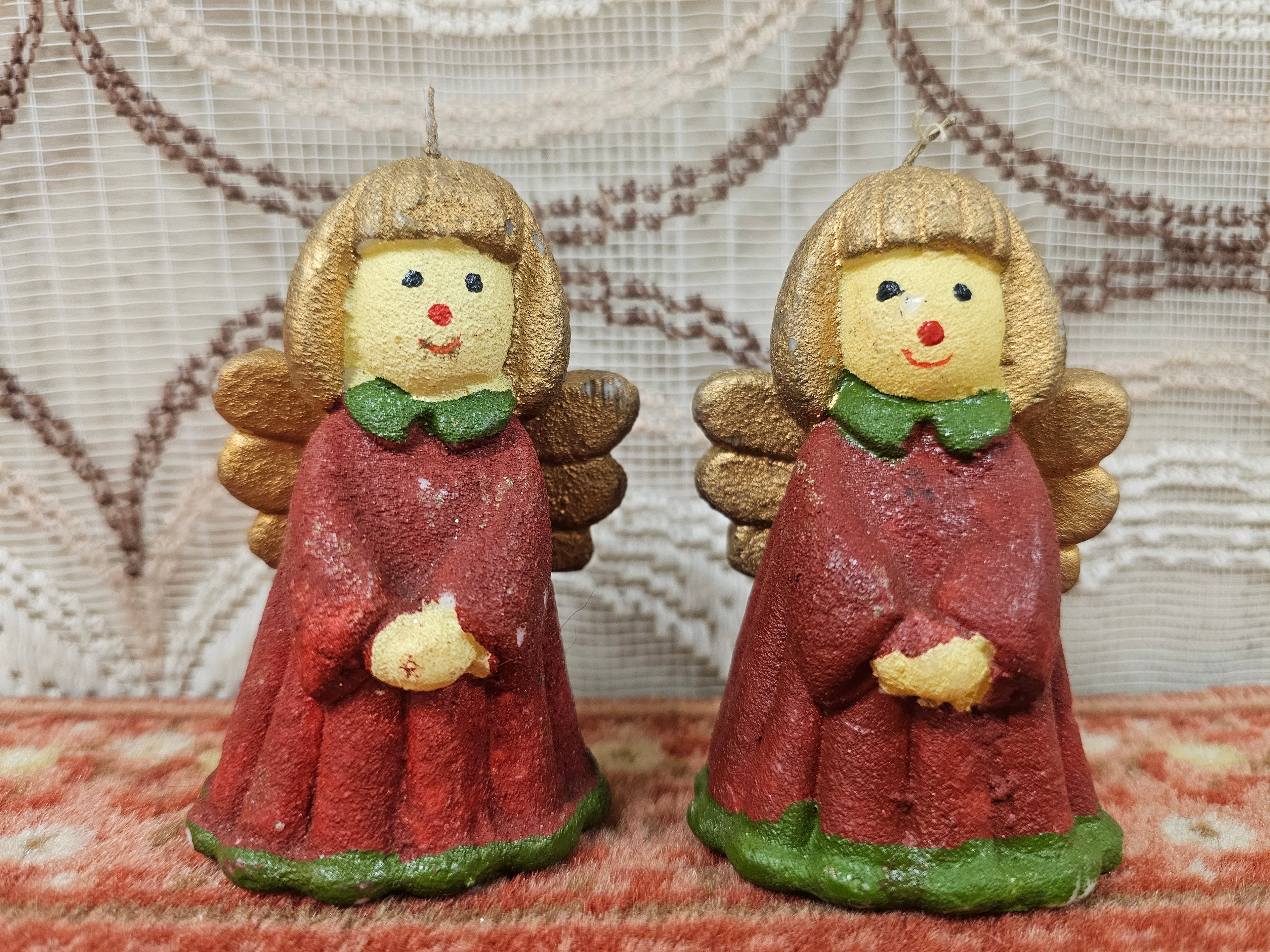 Vintage kerstkaarsen engeltjes – set van 2 (10 cm)