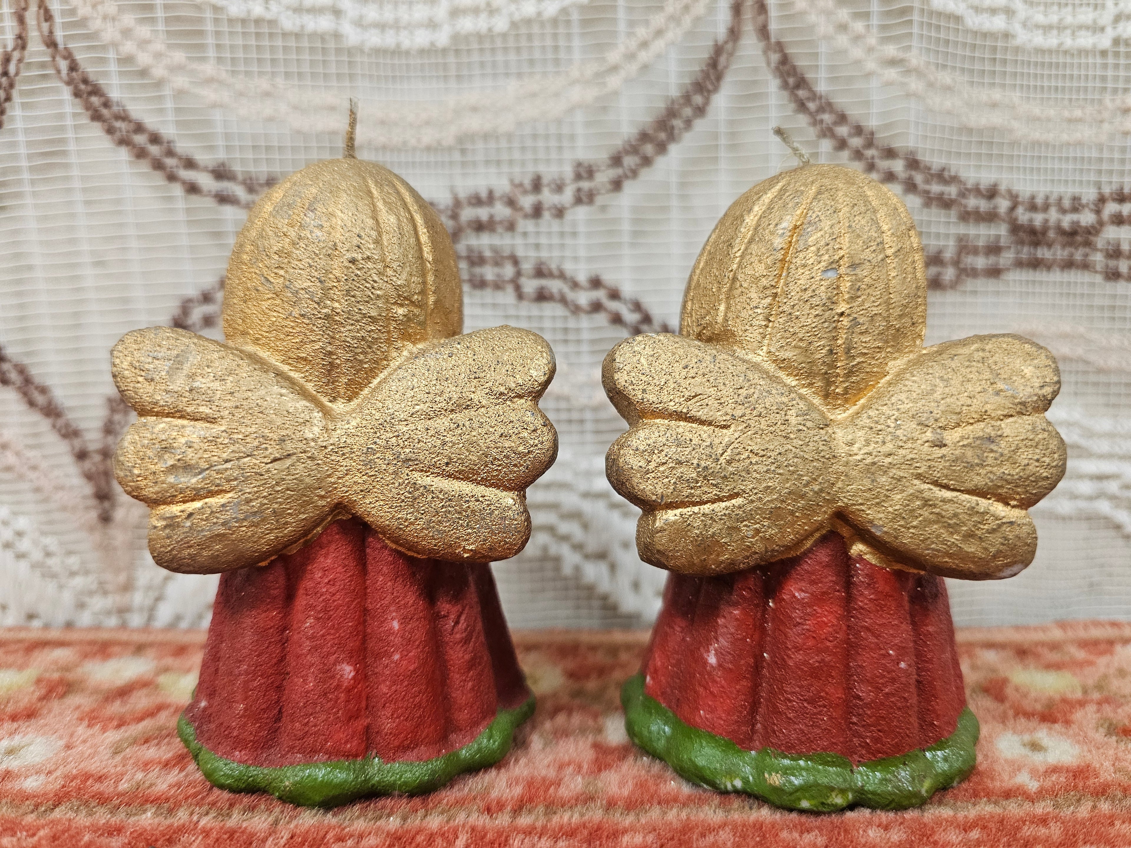 Vintage kerstkaarsen engeltjes – set van 2 (10 cm)