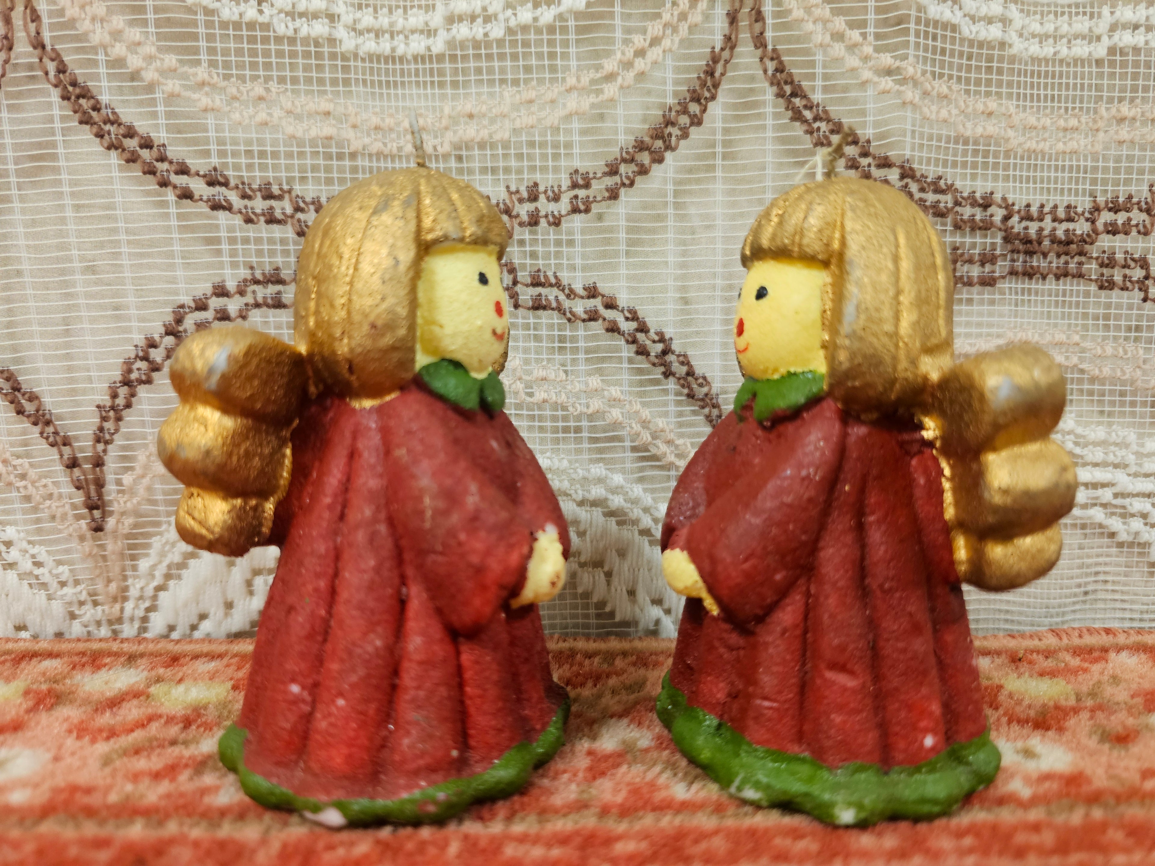 Vintage kerstkaarsen engeltjes – set van 2 (10 cm)
