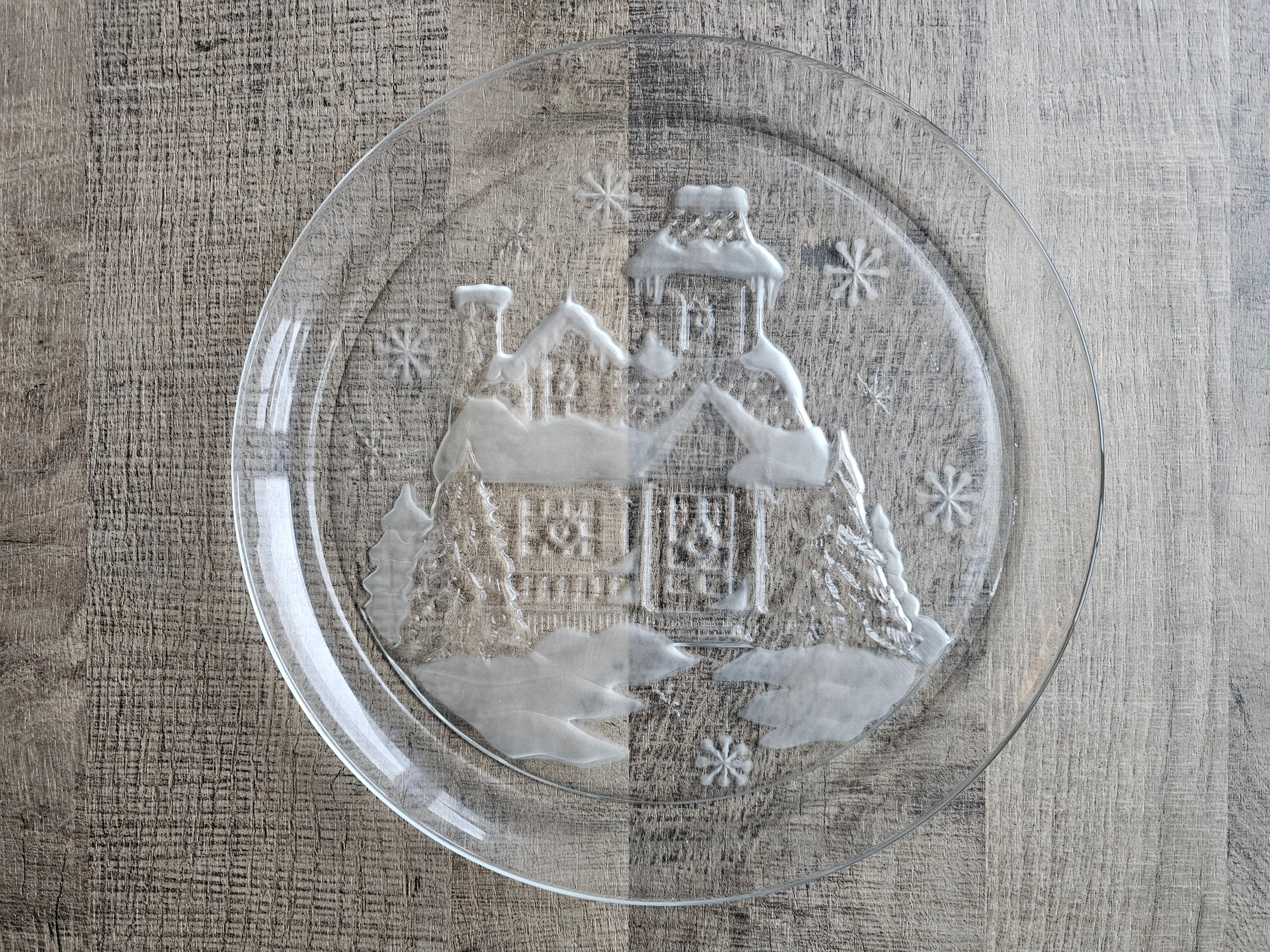 Arcoroc kerst serveerschaal bord van glas met reliëf