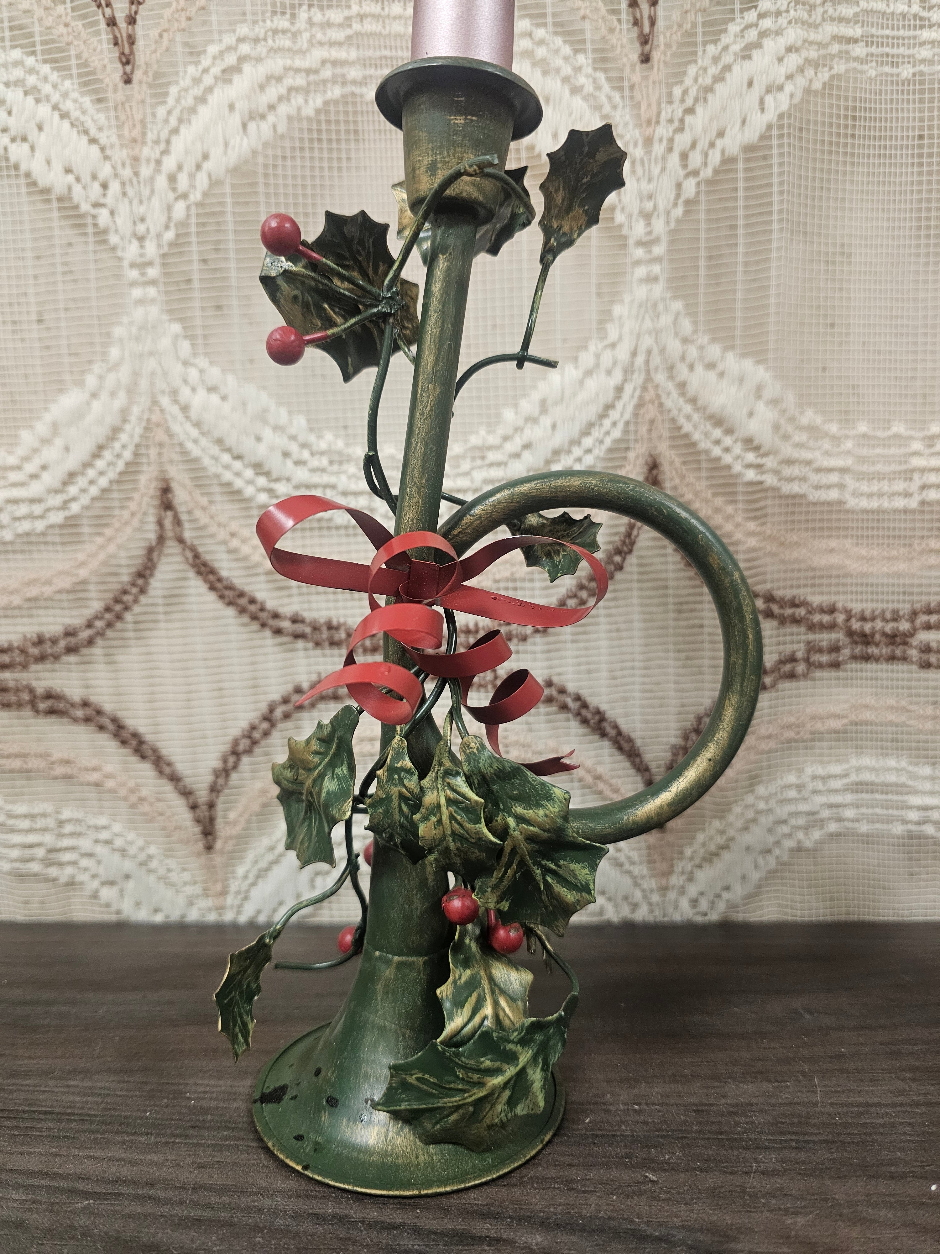 Metalen kandelaars trompetvorm groen rood 23 cm