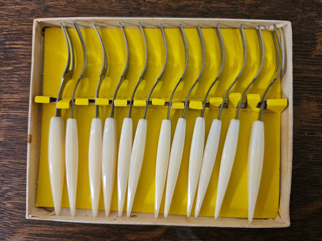 Cocktailvorkjes set van 12 in originele vintage doos