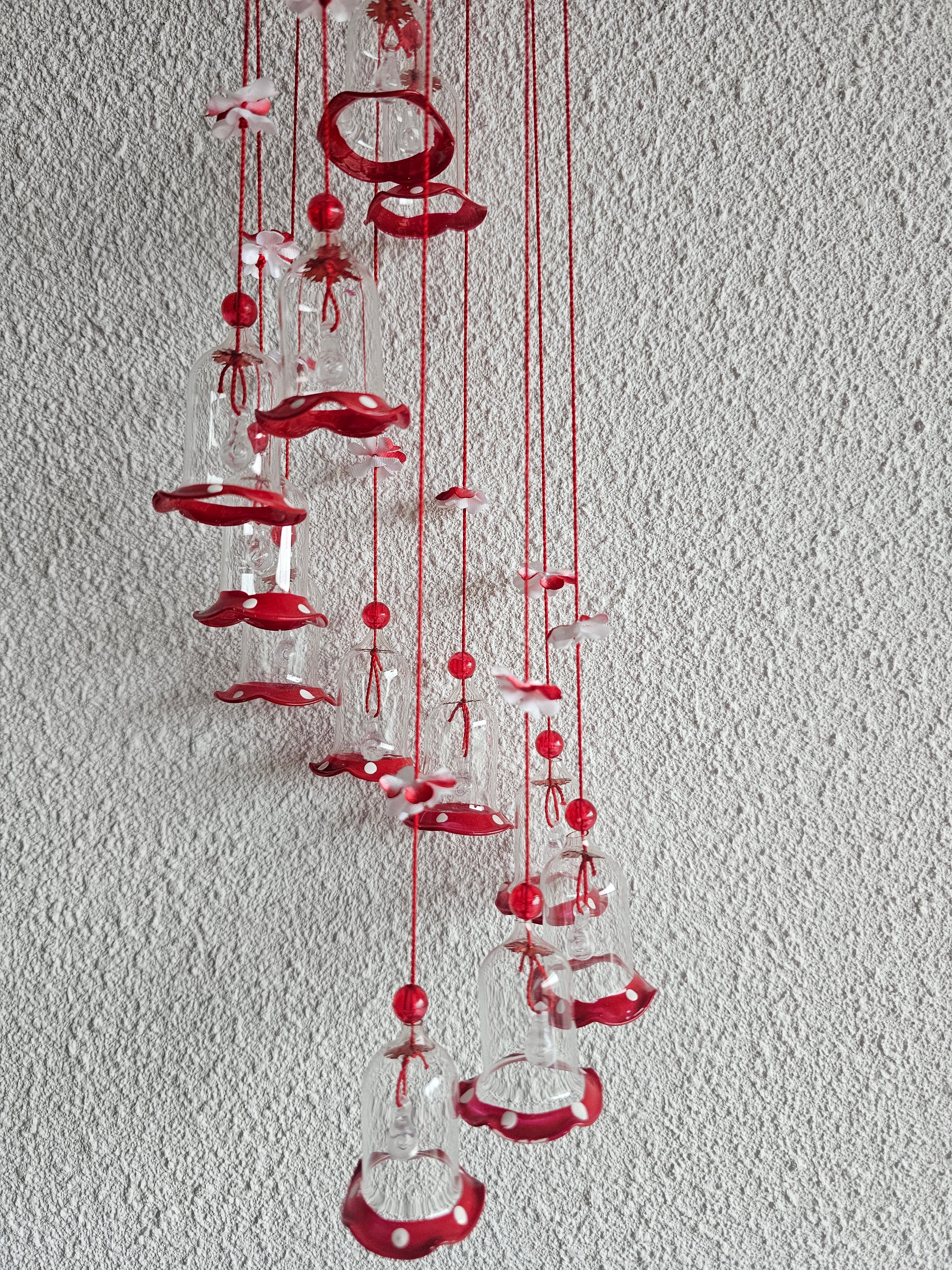 Kerst windgong met glazen belletjes rood & transparant