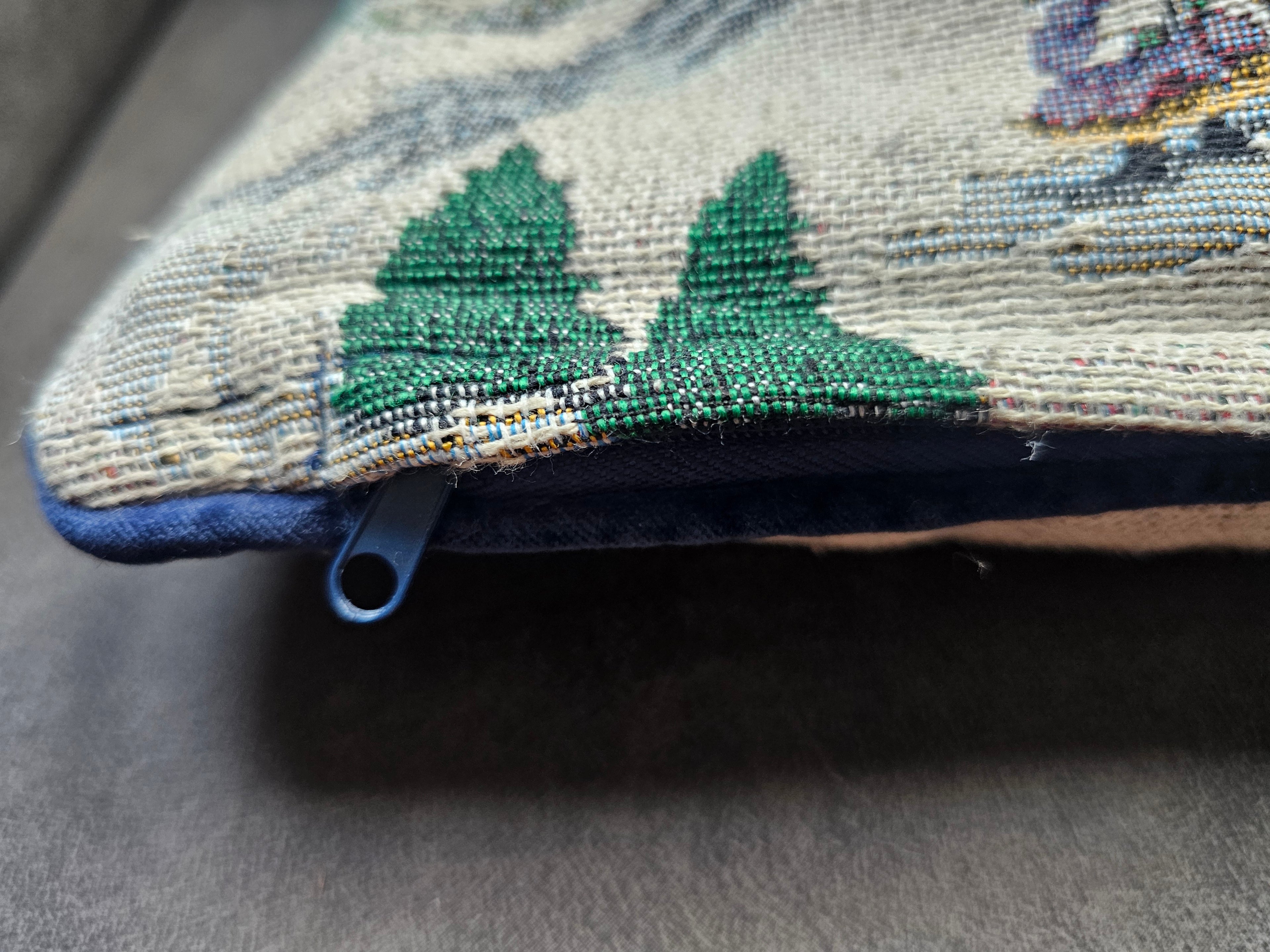 Gobelin vintage kussenhoes met rits besneeuwd kerstdorp