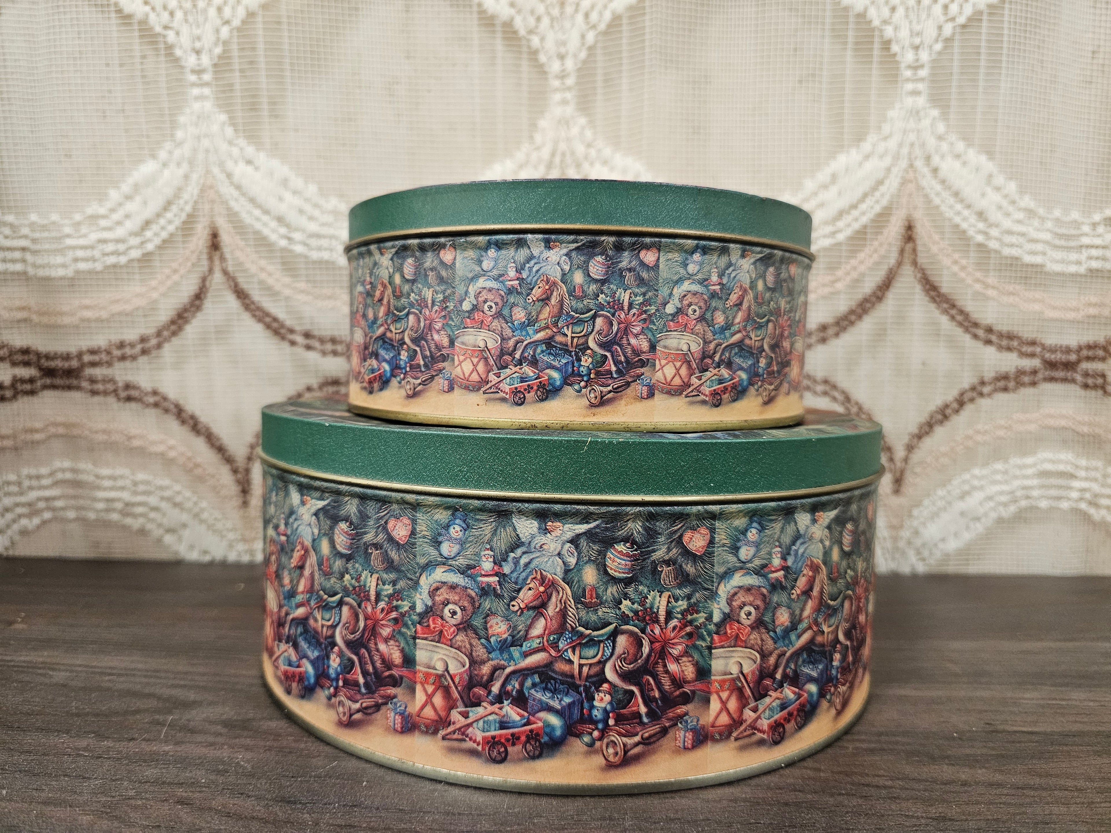 Set kerstblikken met speelgoedprint vintage decoratie