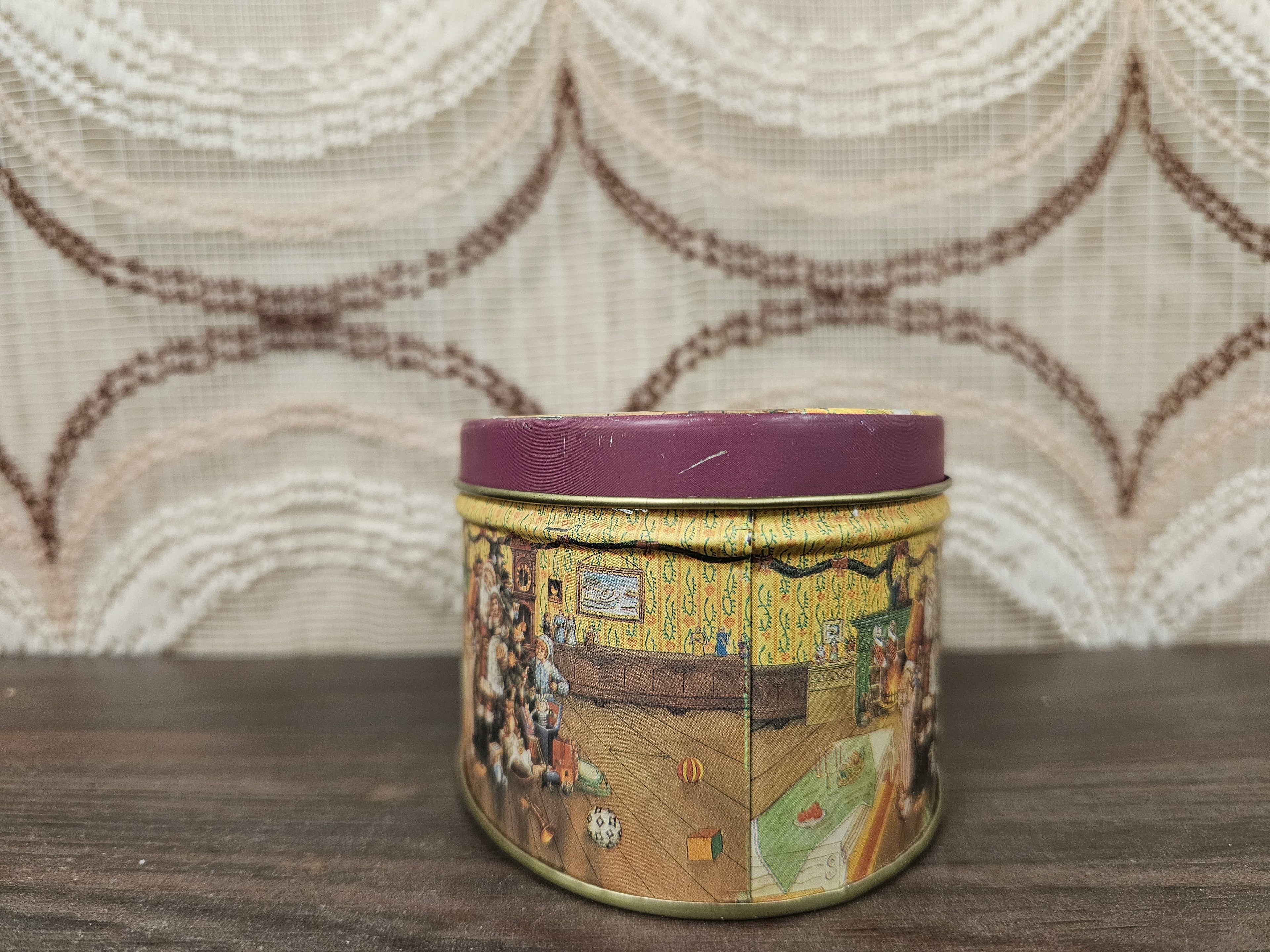 Klein ovaal kerstblik vintage illustratie met kerstman, 14 x 6,5 cm