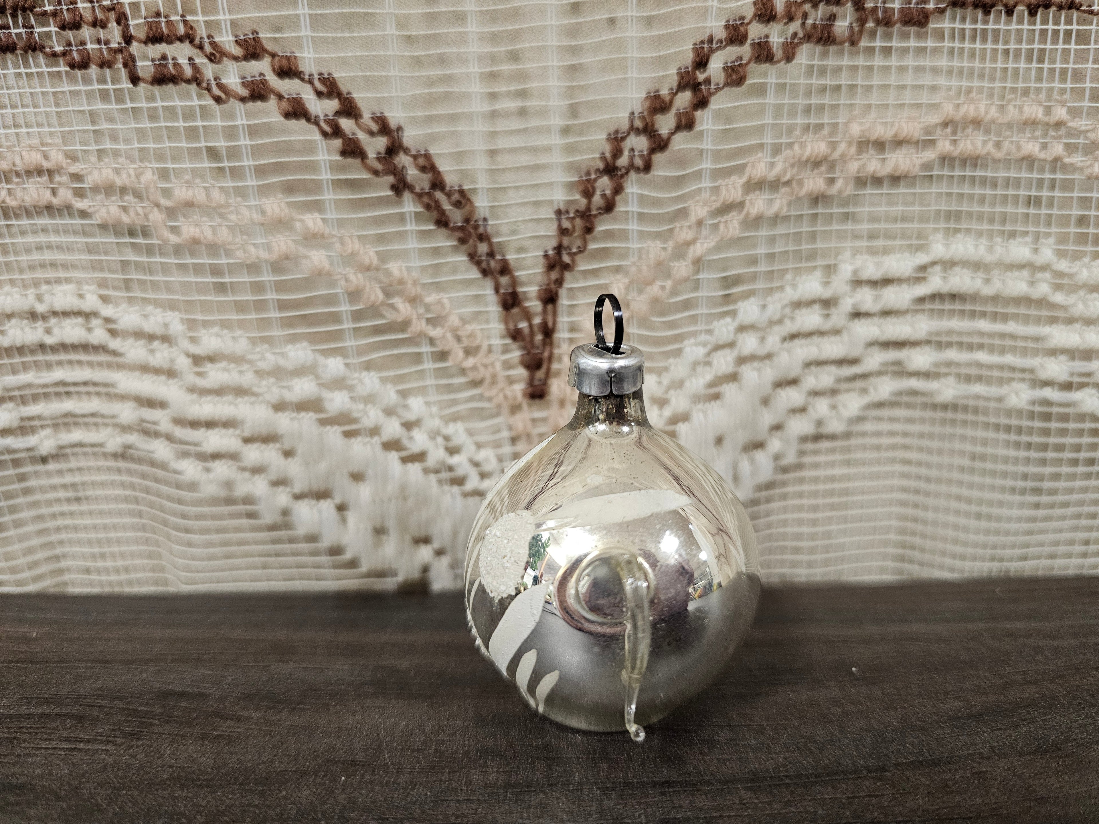 Vintage kerstbal theepot glazen ornament zilver met wit 5 cm