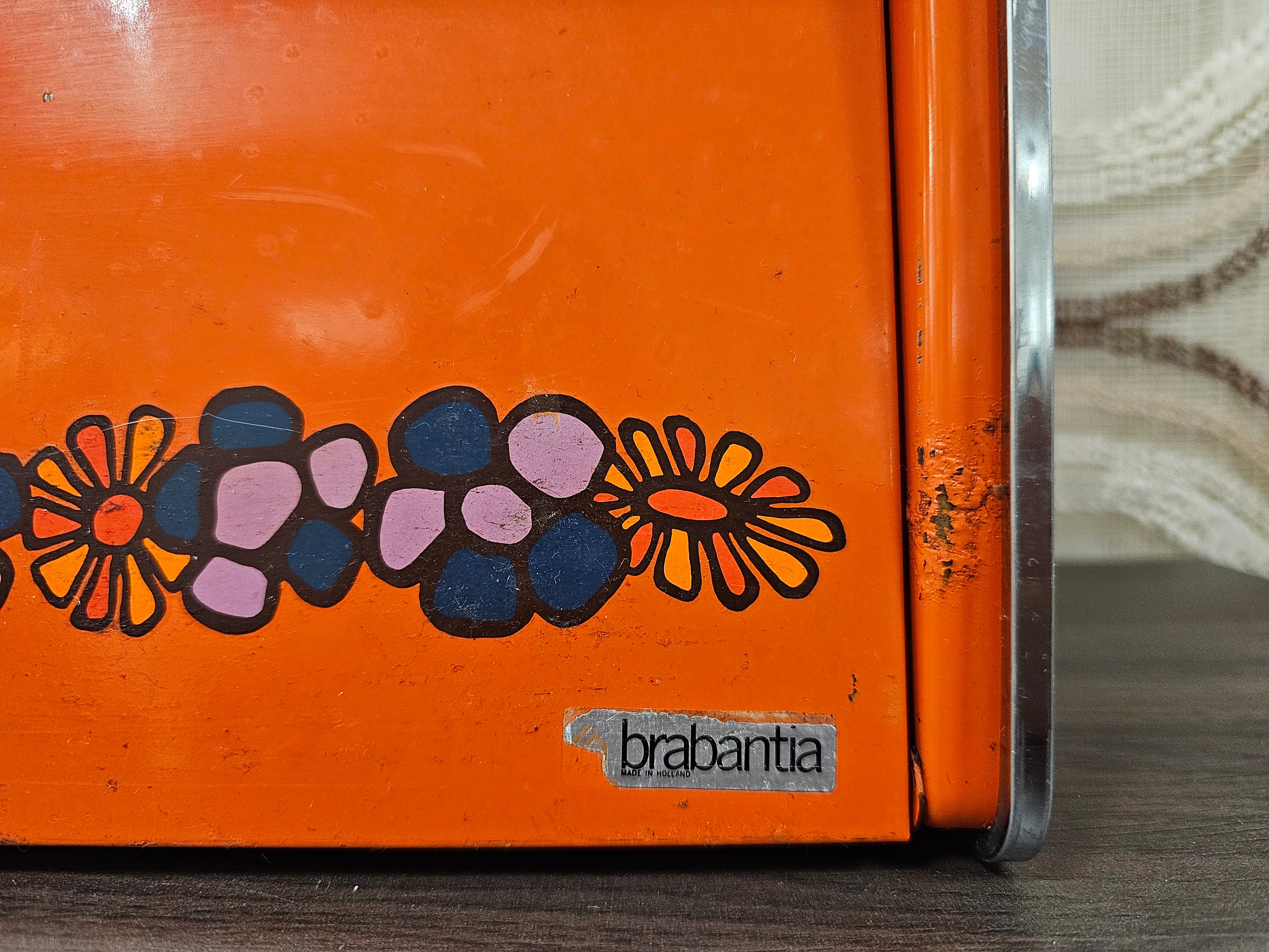 Brabantia oranje broodtrommel Diane bloemenpatroon jaren ’70
