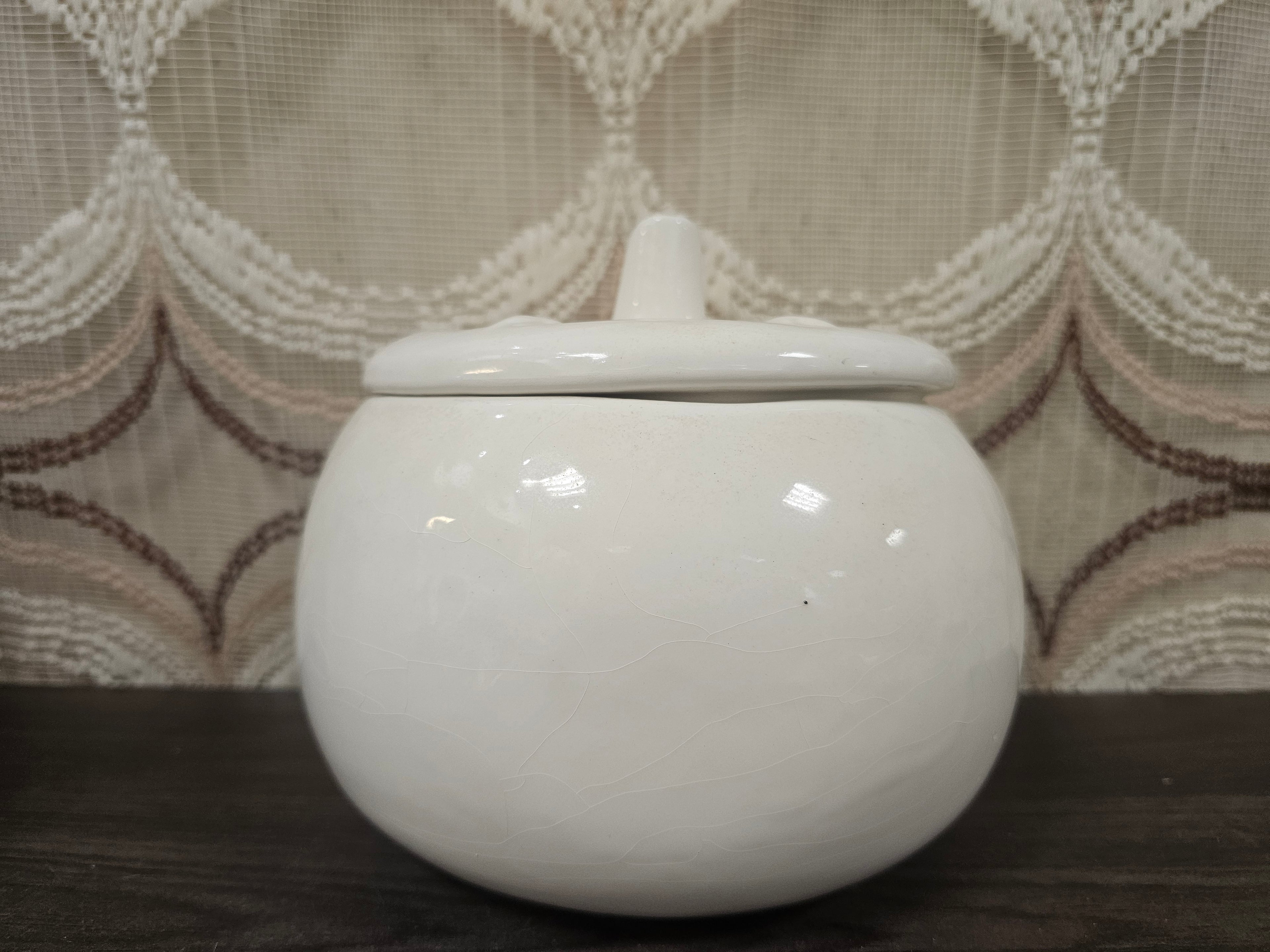 Grote vintage knoflookpot keramiek met gezicht