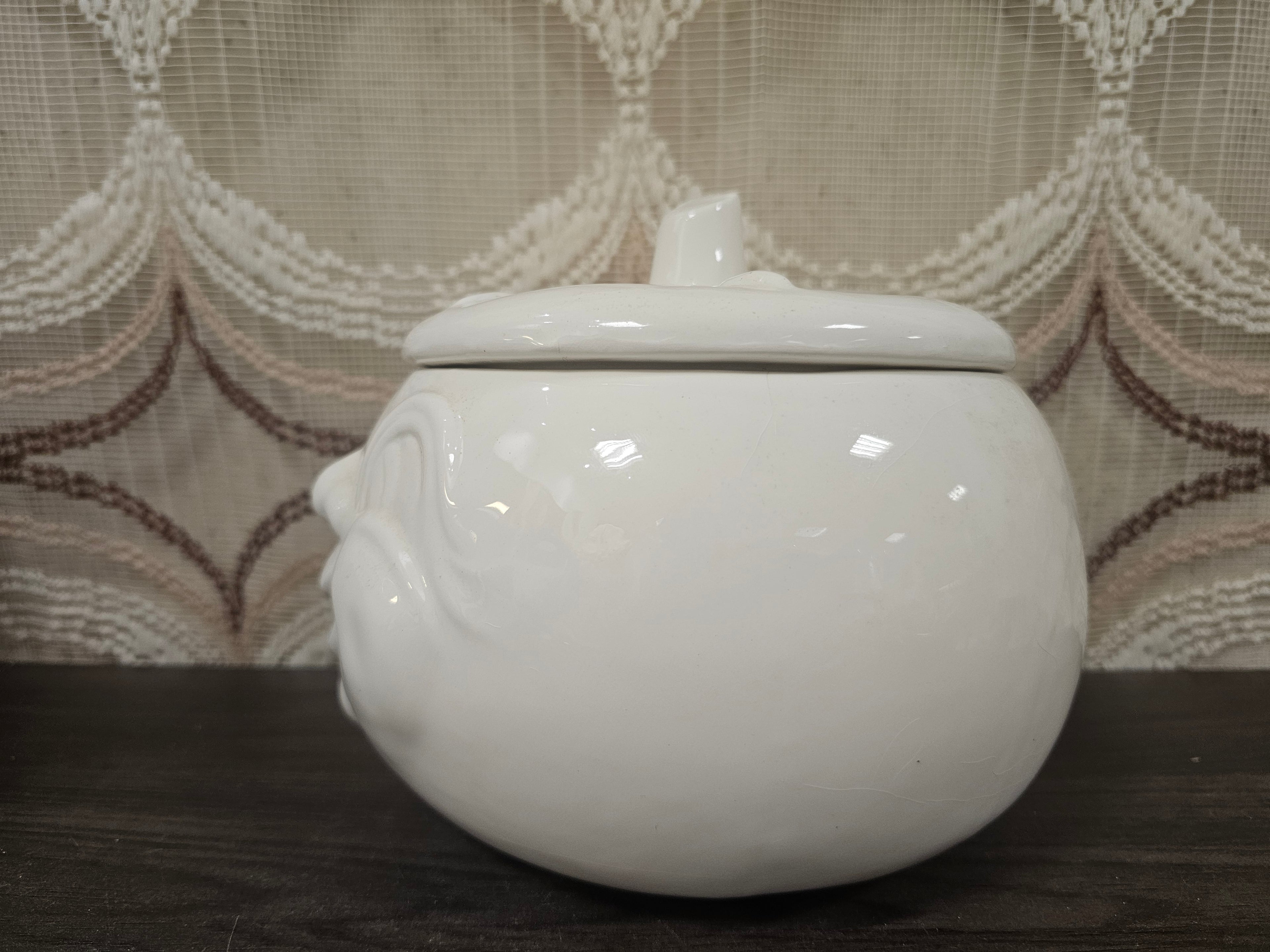 Grote vintage knoflookpot keramiek met gezicht