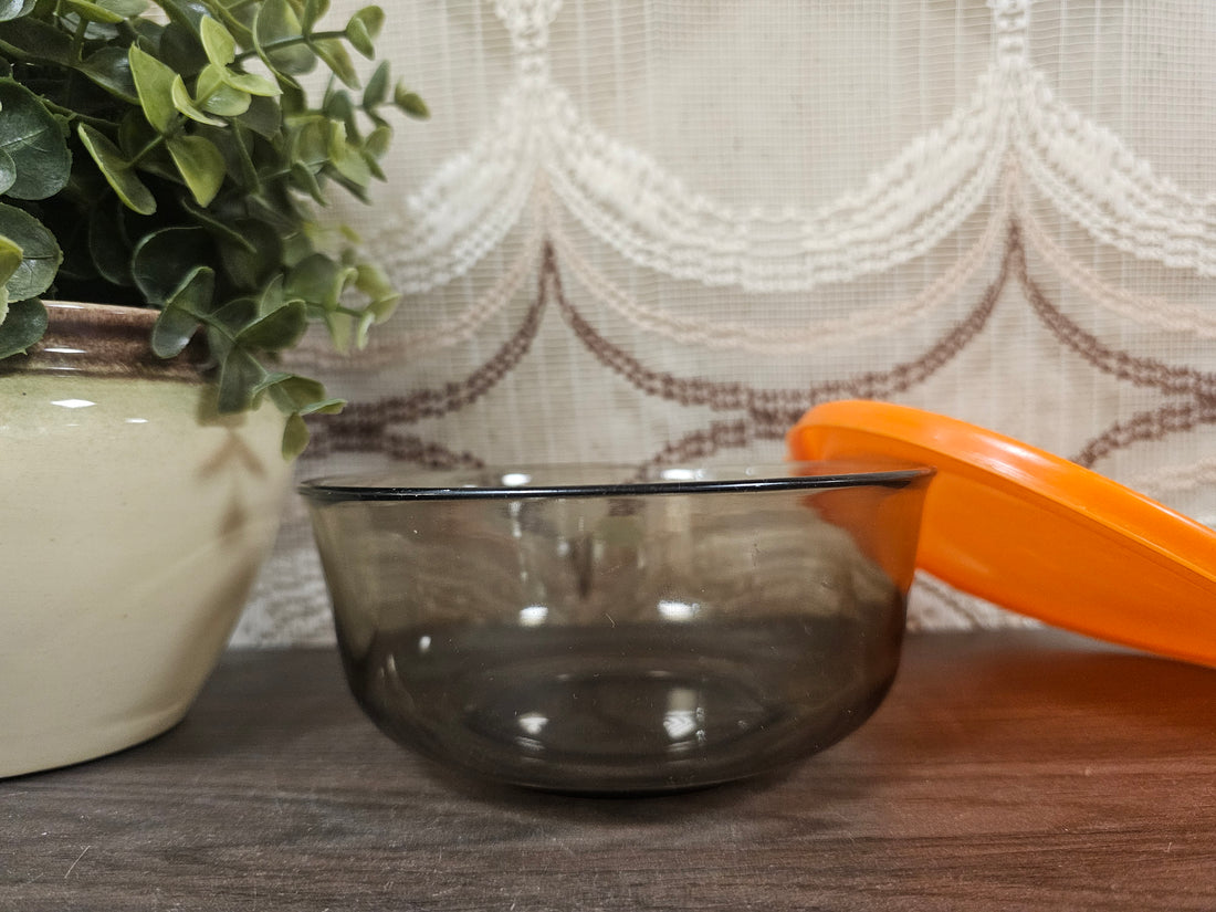 Arcoroc rookglas schaal met oranje deksel 14,5 cm
