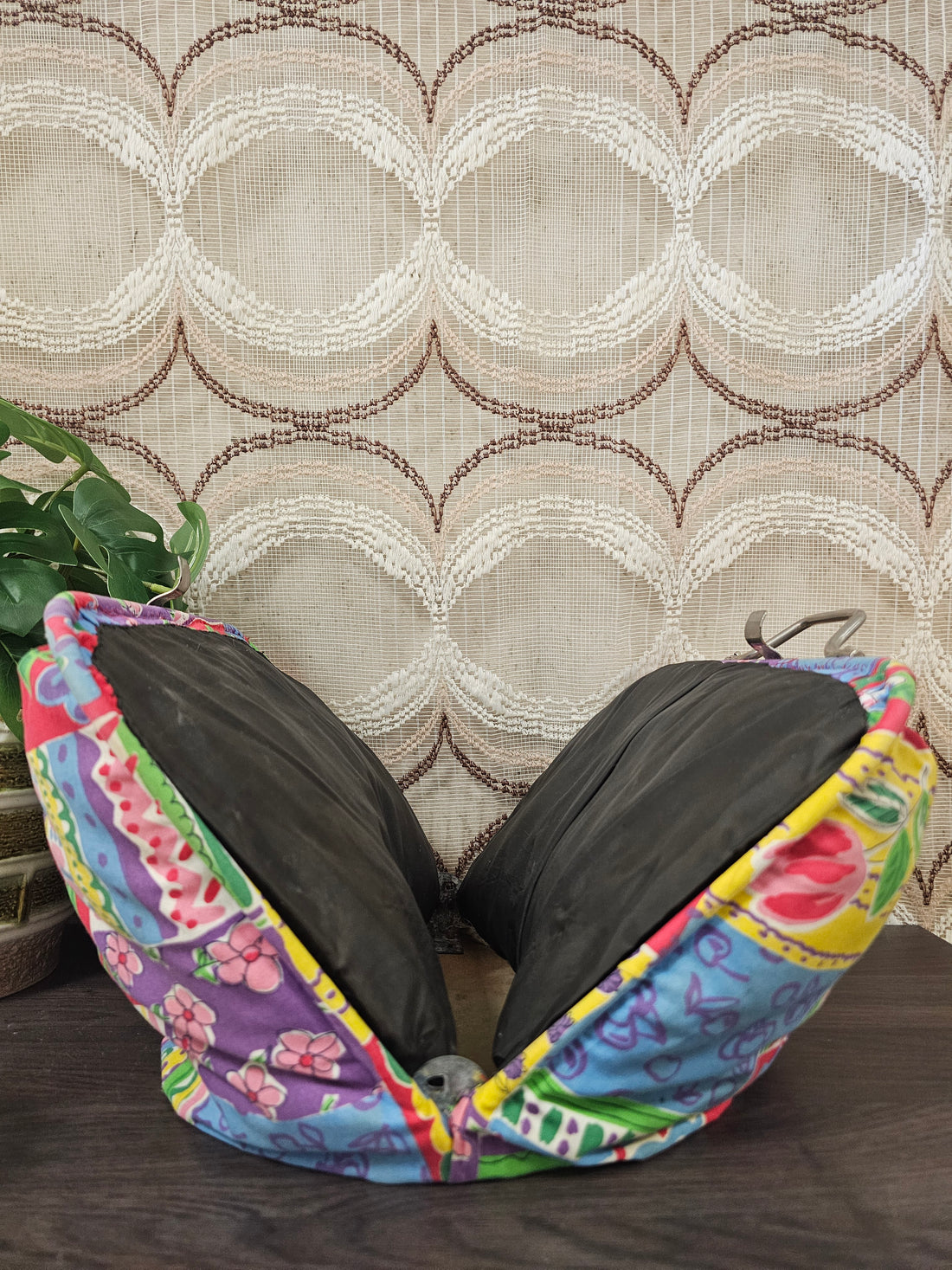 Vintage Douwe Egberts theebeurs met knip – bloemenpatroon