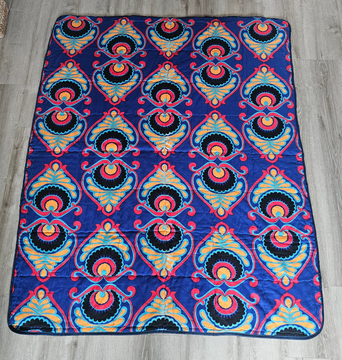 Vintage quilt deken blauw oranje 170 x 140 cm