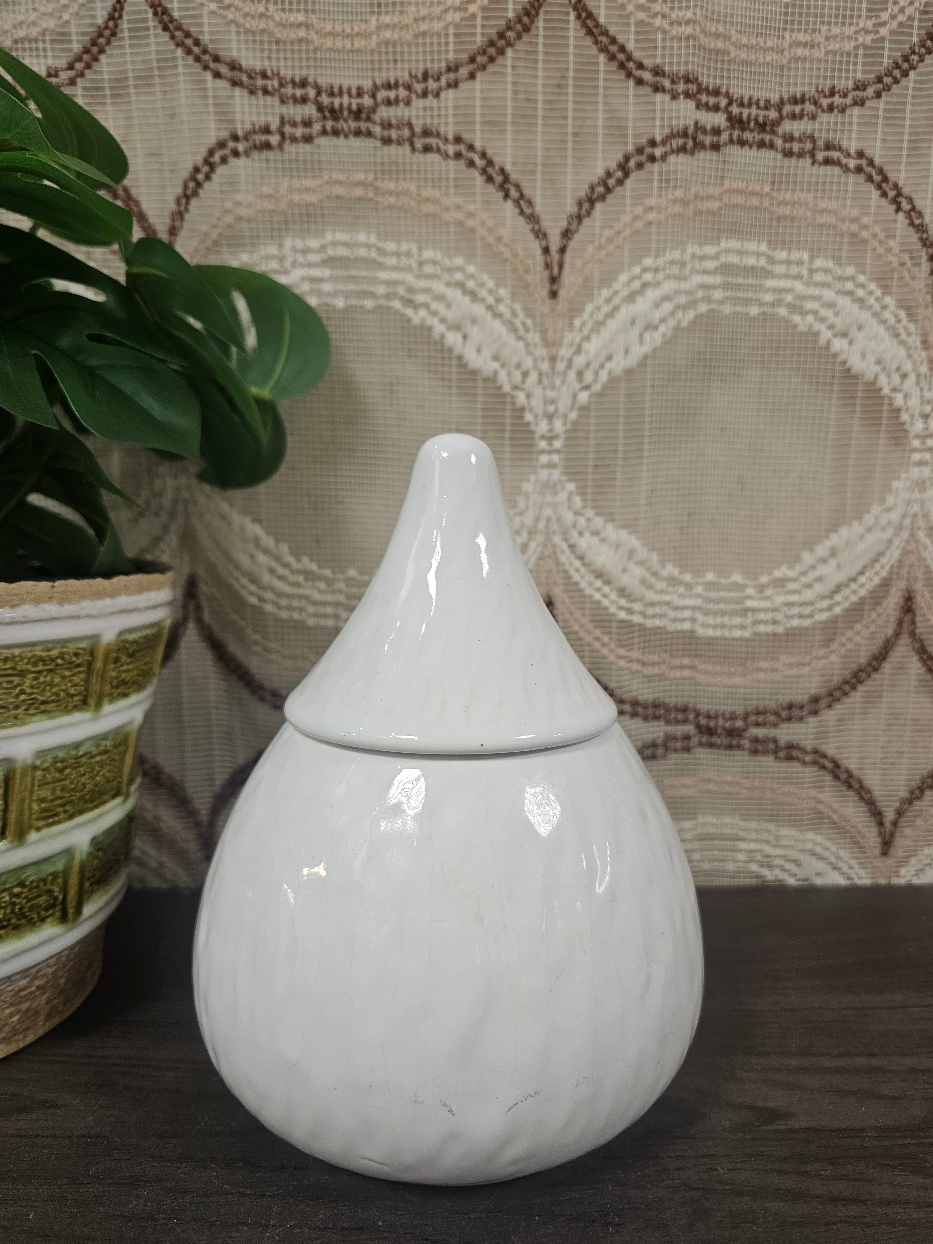 Vintage keramiek suikerpot met gezicht wit