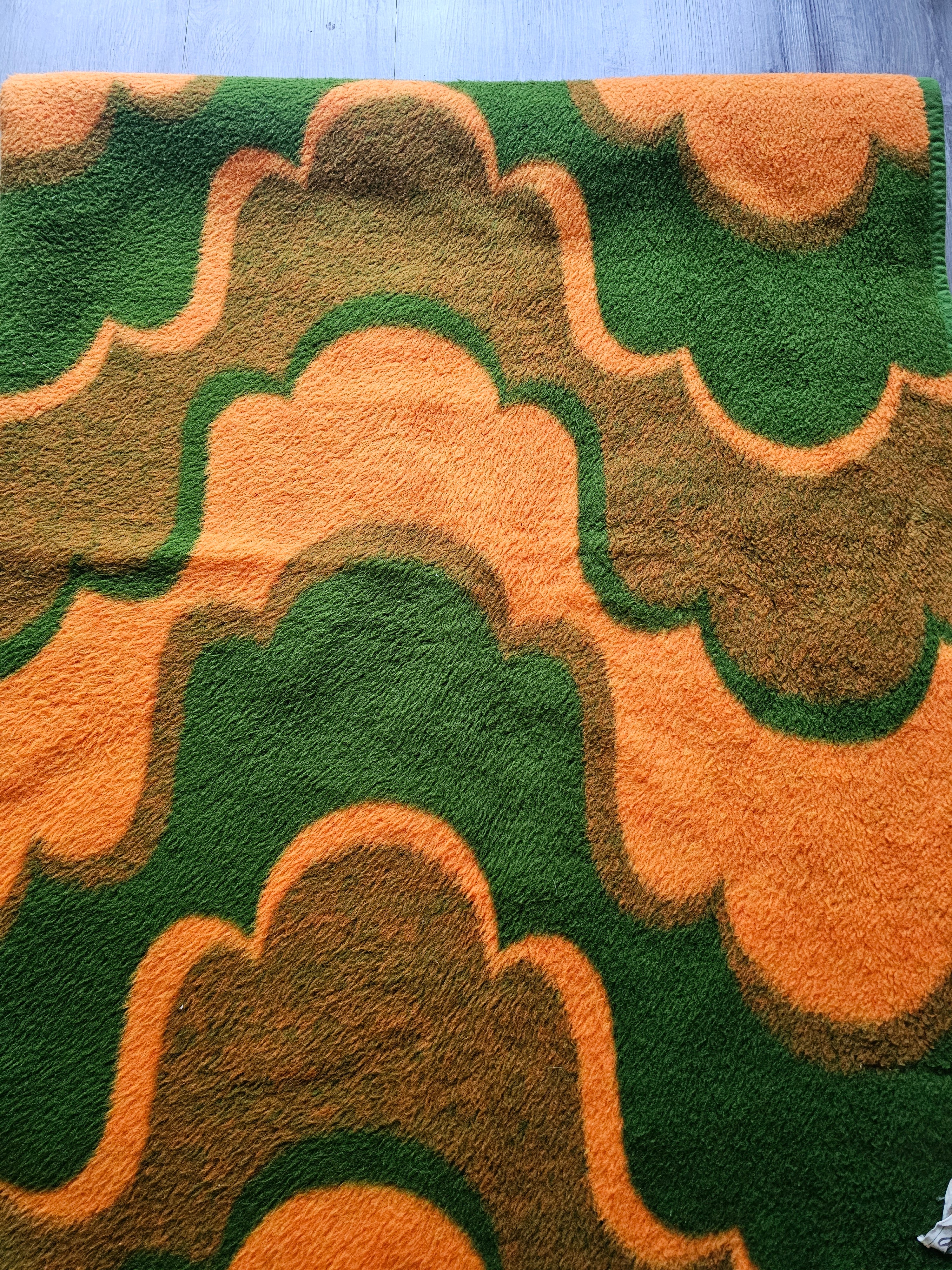 Vintage Zaalberg Dralon deken 220x180 cm groen & oranje patroon