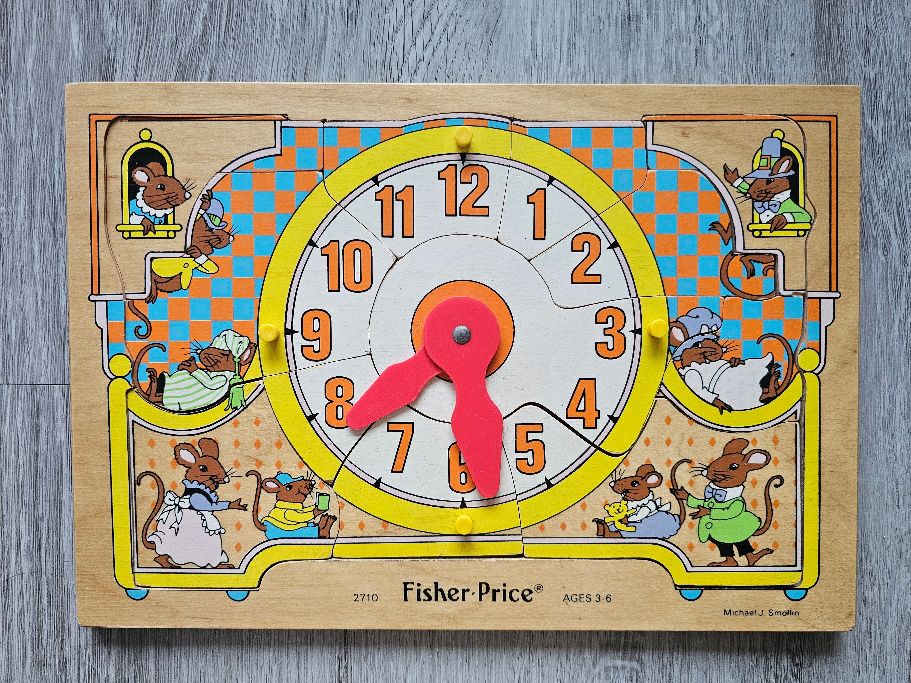 Vintage Fisher price houten puzzel met klok