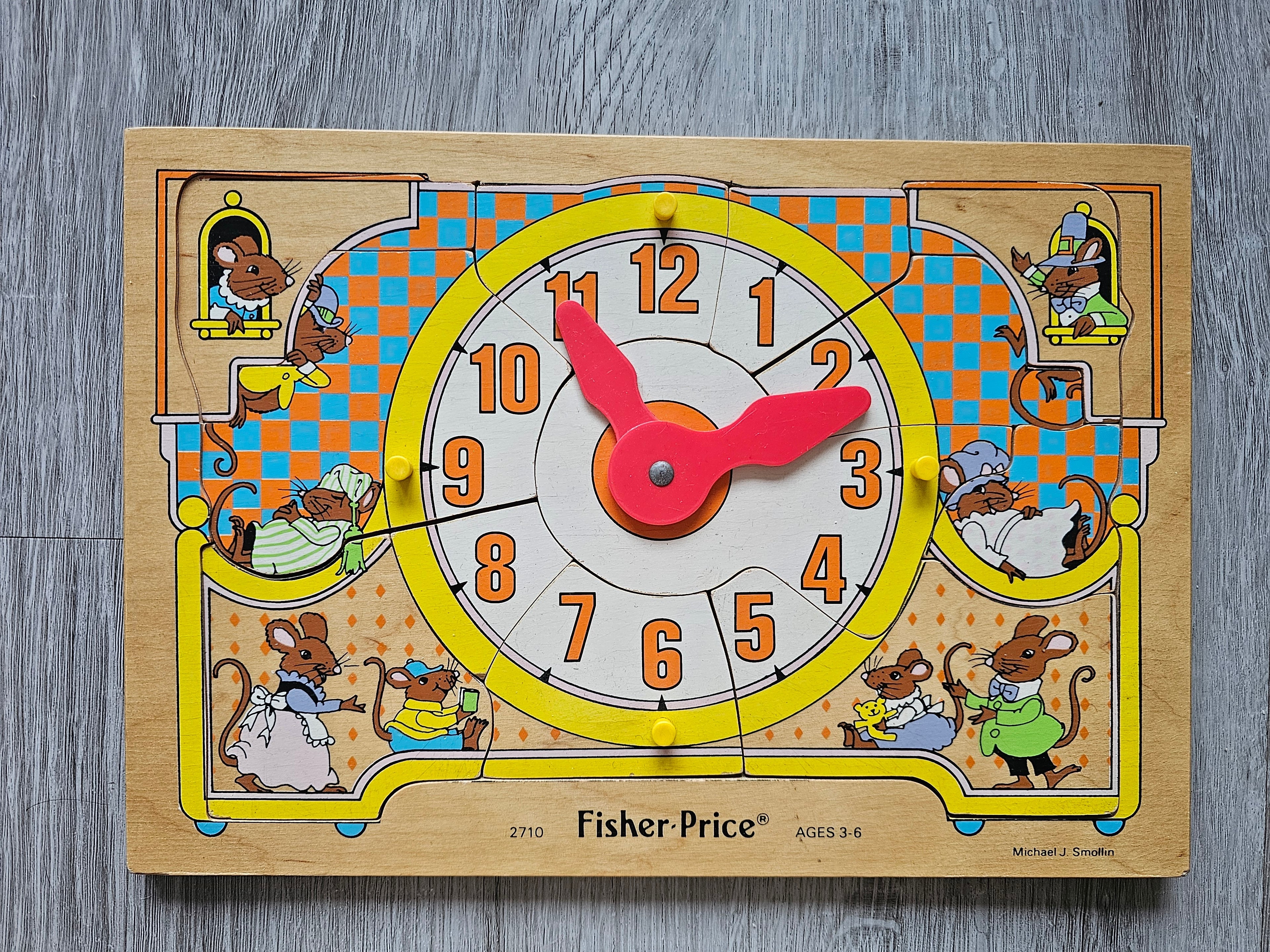 Vintage Fisher price houten puzzel met klok
