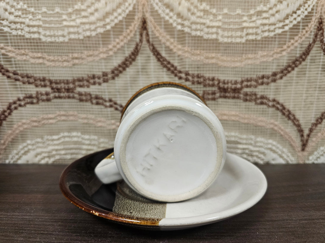 Vintage Hitkari India kop en schotel – gespikkeld dessin