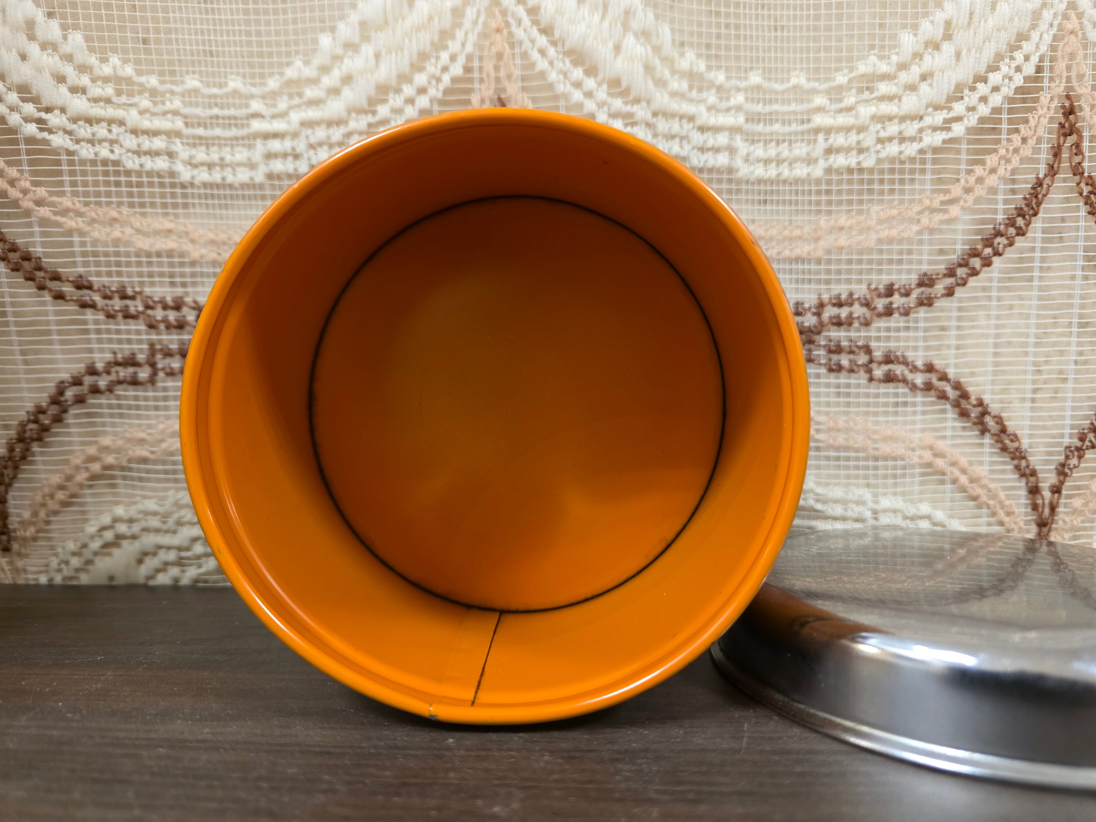 Brabantia vintage oranje gevlamd thee blik