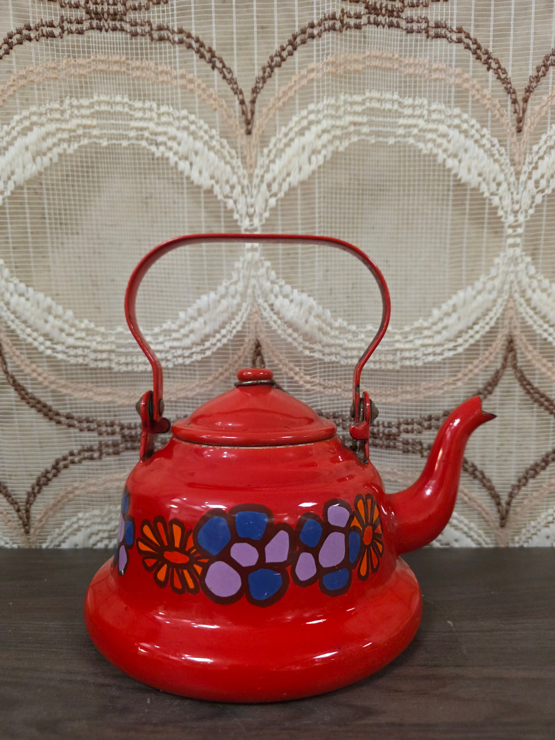 Brabantia Diane theepot rood met bloemen