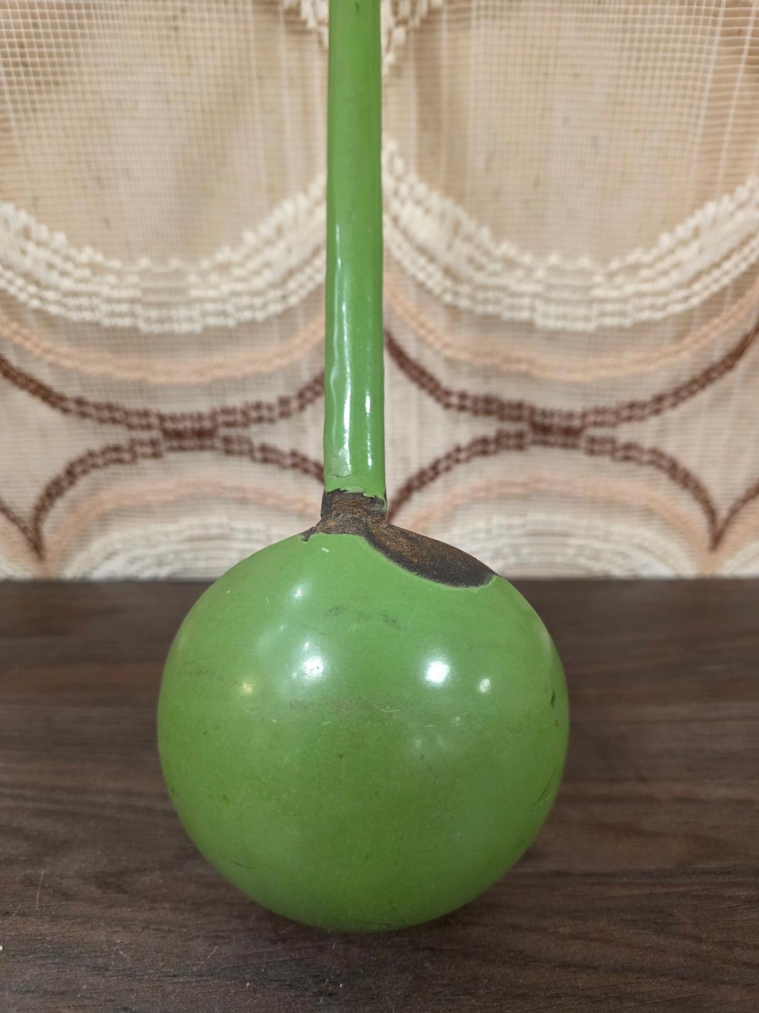 Vintage emaille soeplepel resedagroen crème