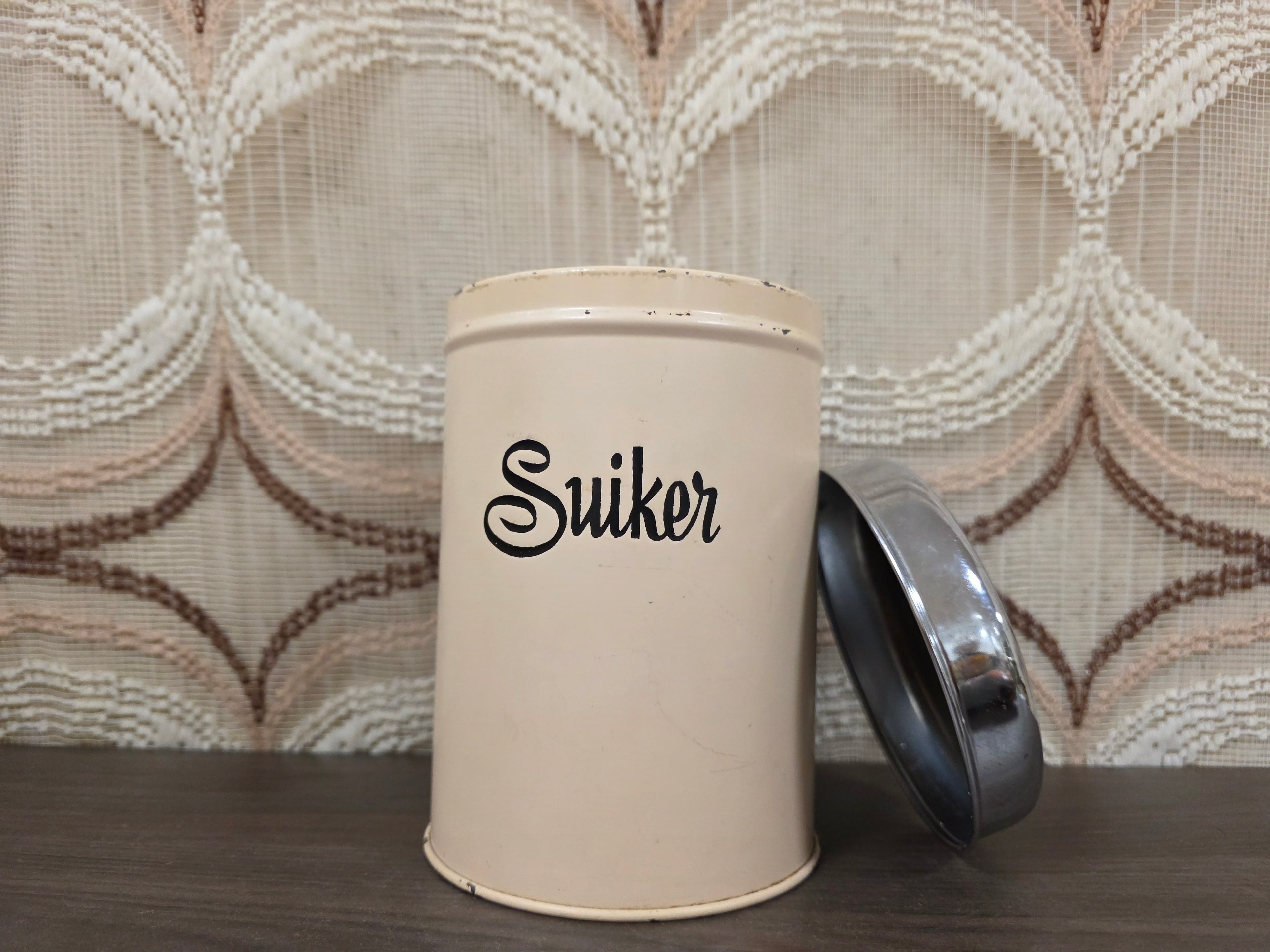 Brabantia suikerblik vintage jaren ’70 crèmekleurig