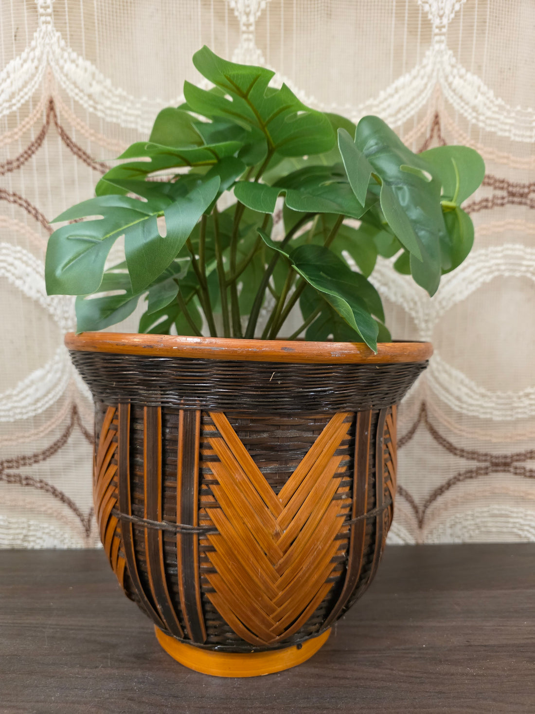 Vintage rotan bloempot 23,5 cm diameter