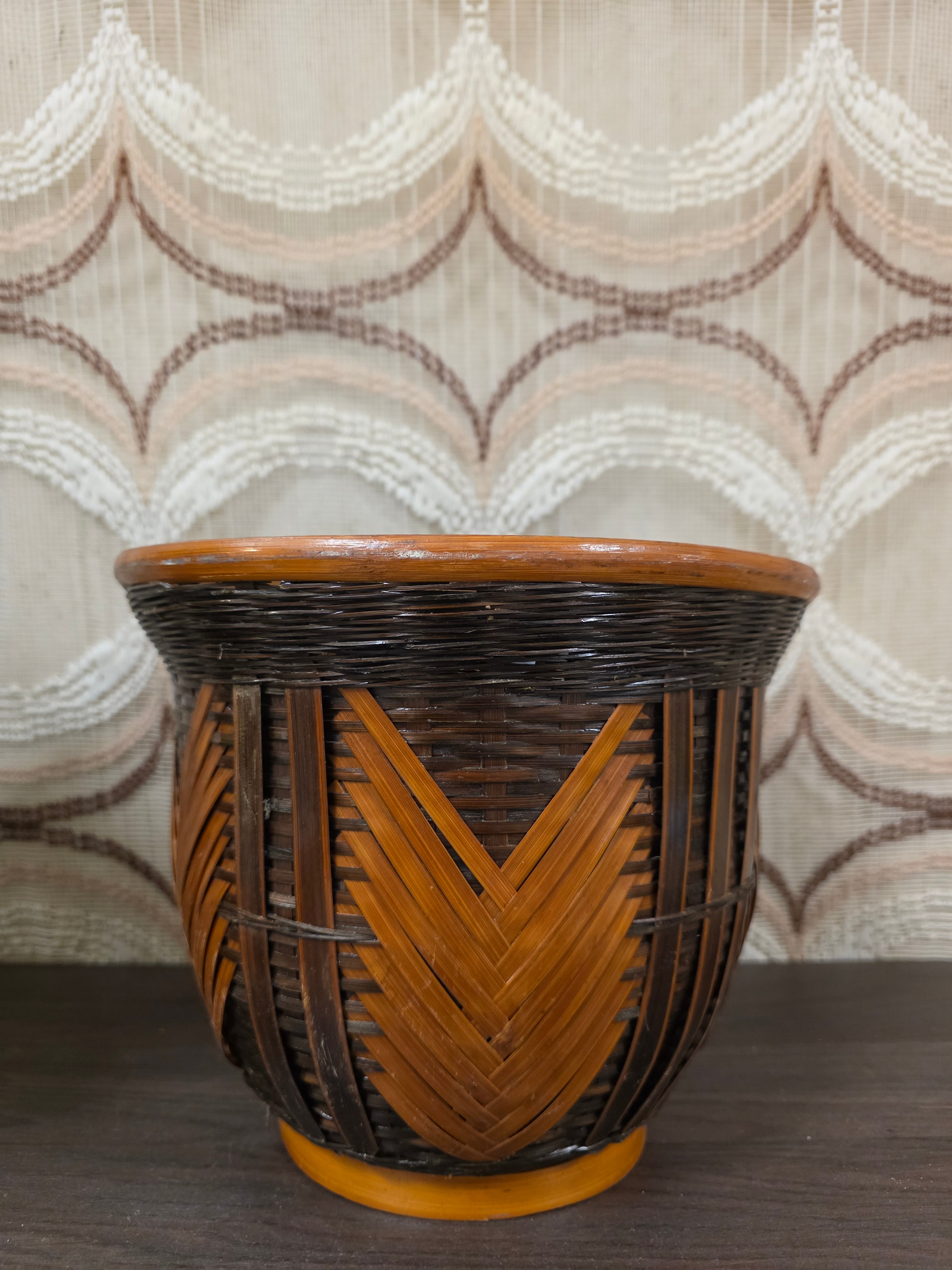 Vintage rotan bloempot 23,5 cm diameter