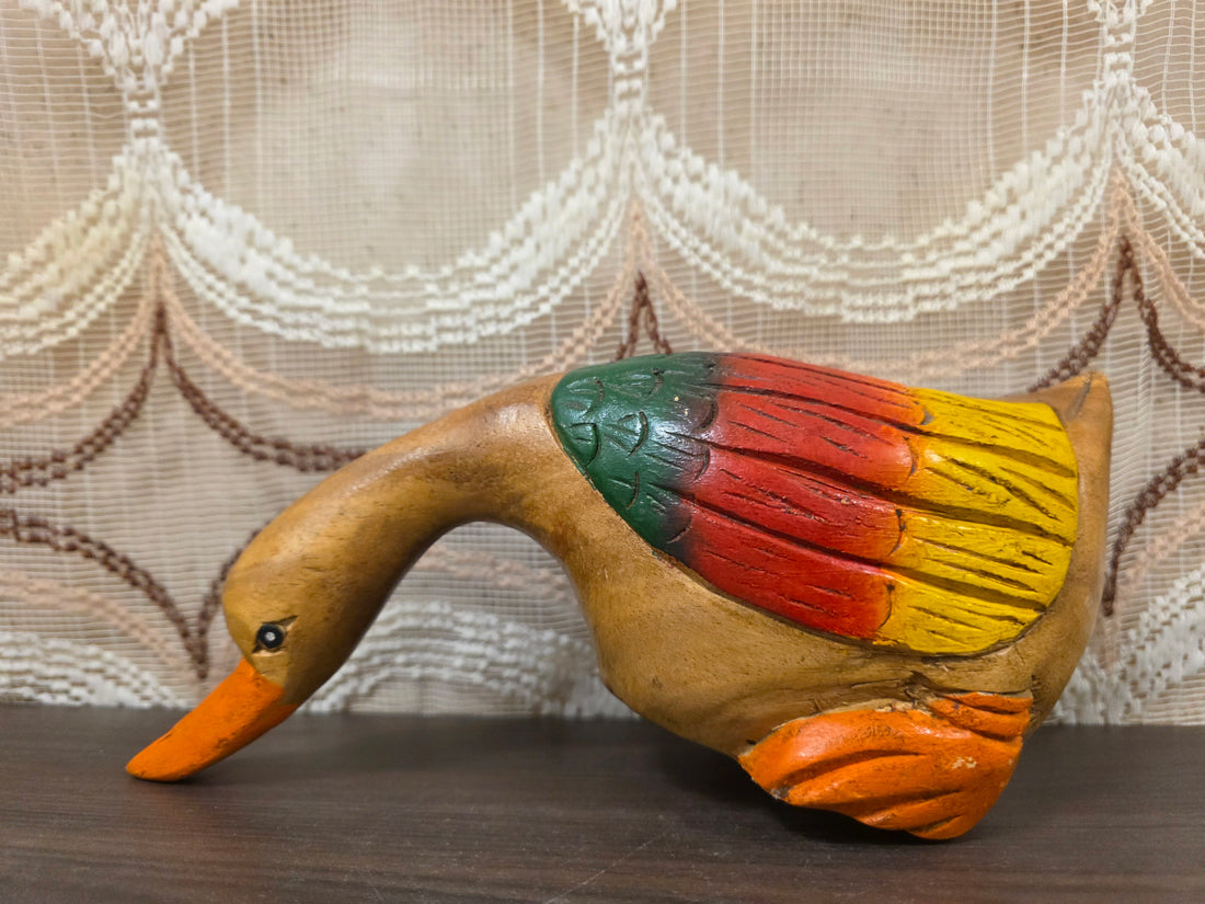 Vintage houten eend beeld massief hout