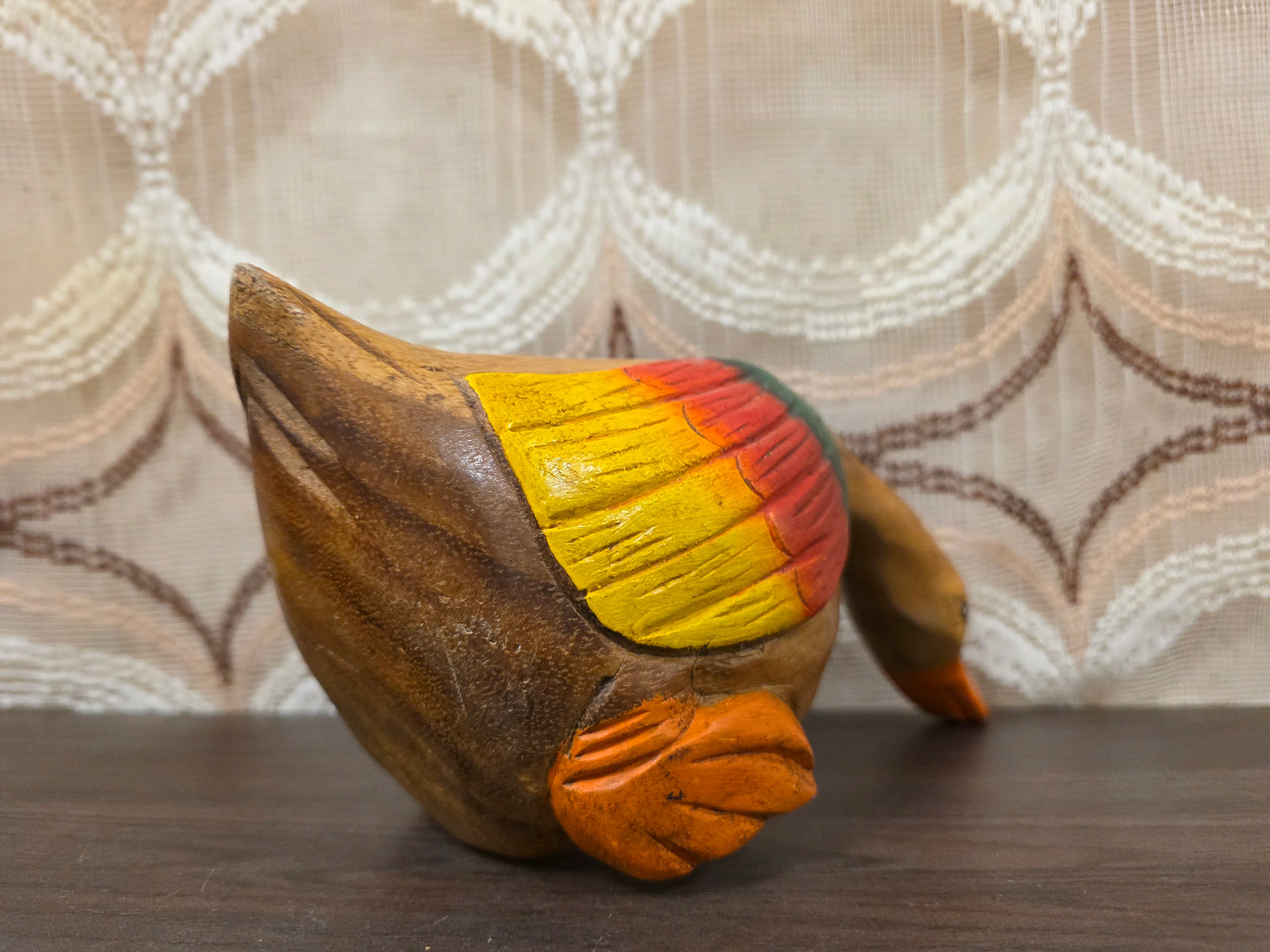 Vintage houten eend beeld massief hout