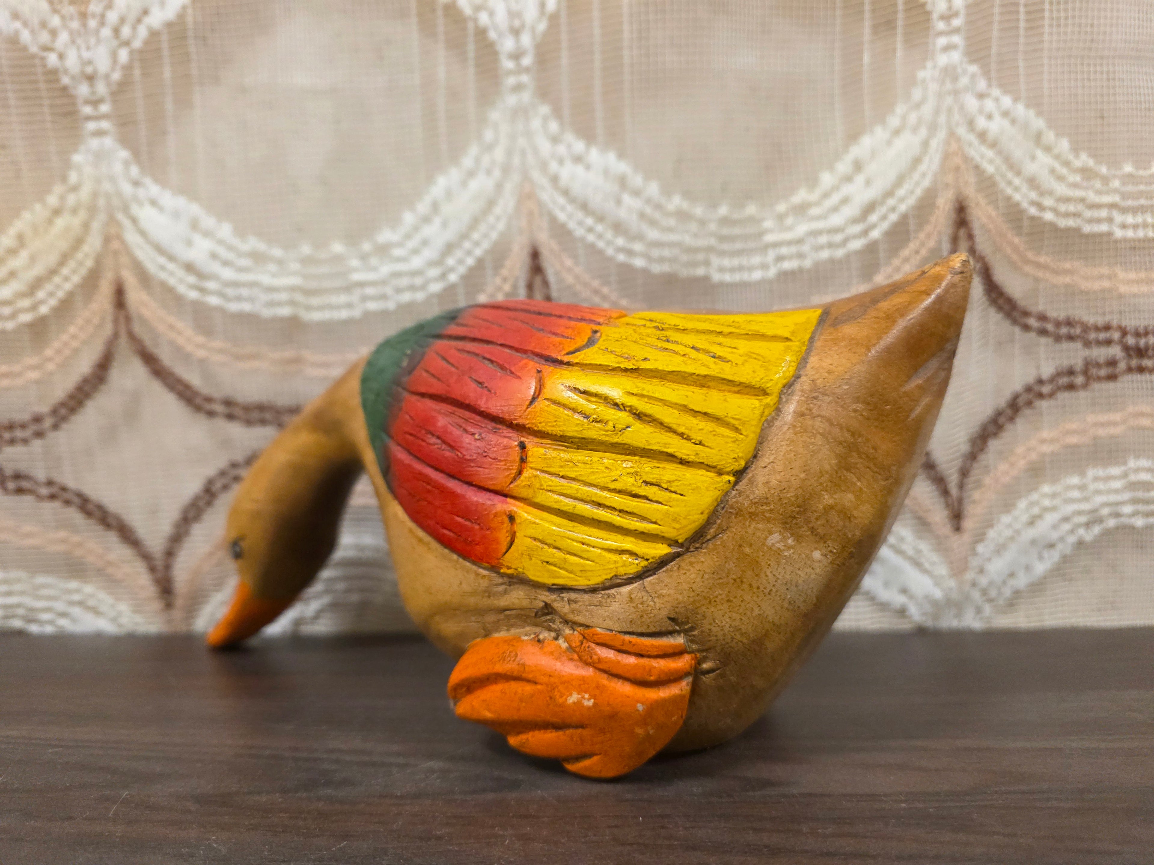 Vintage houten eend beeld massief hout