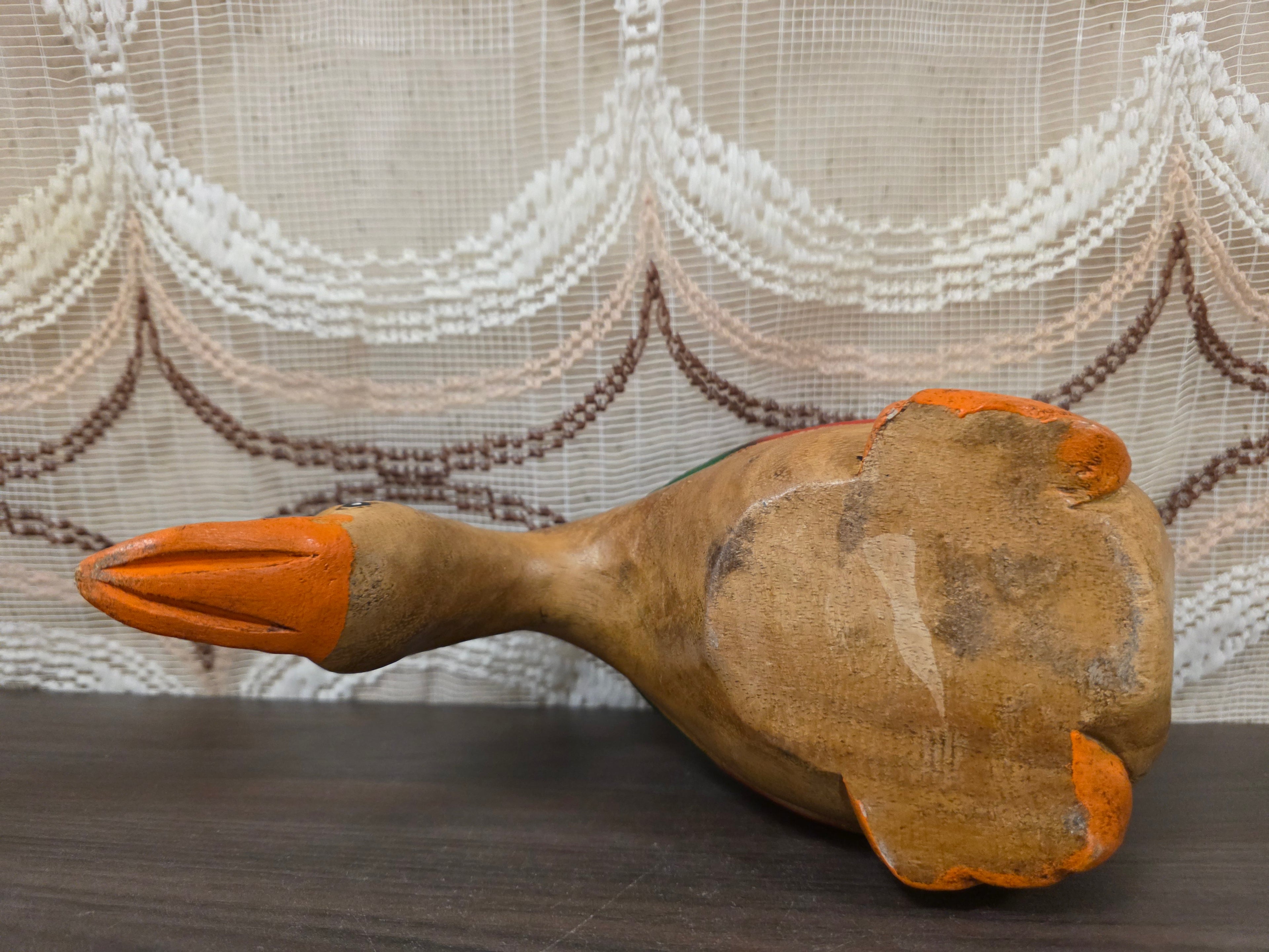 Vintage houten eend beeld massief hout