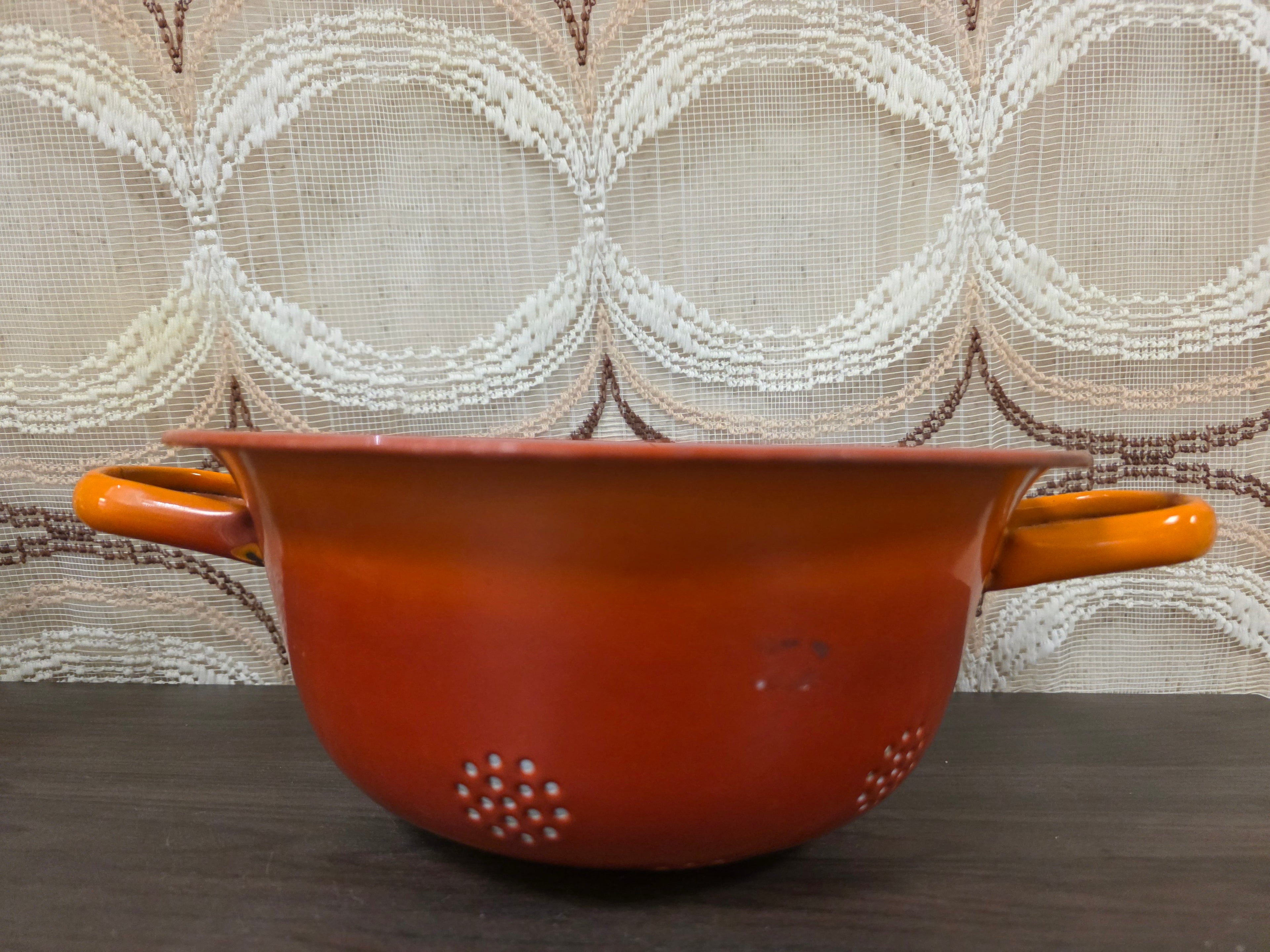 Vintage emaille vergiet oranje-grijs