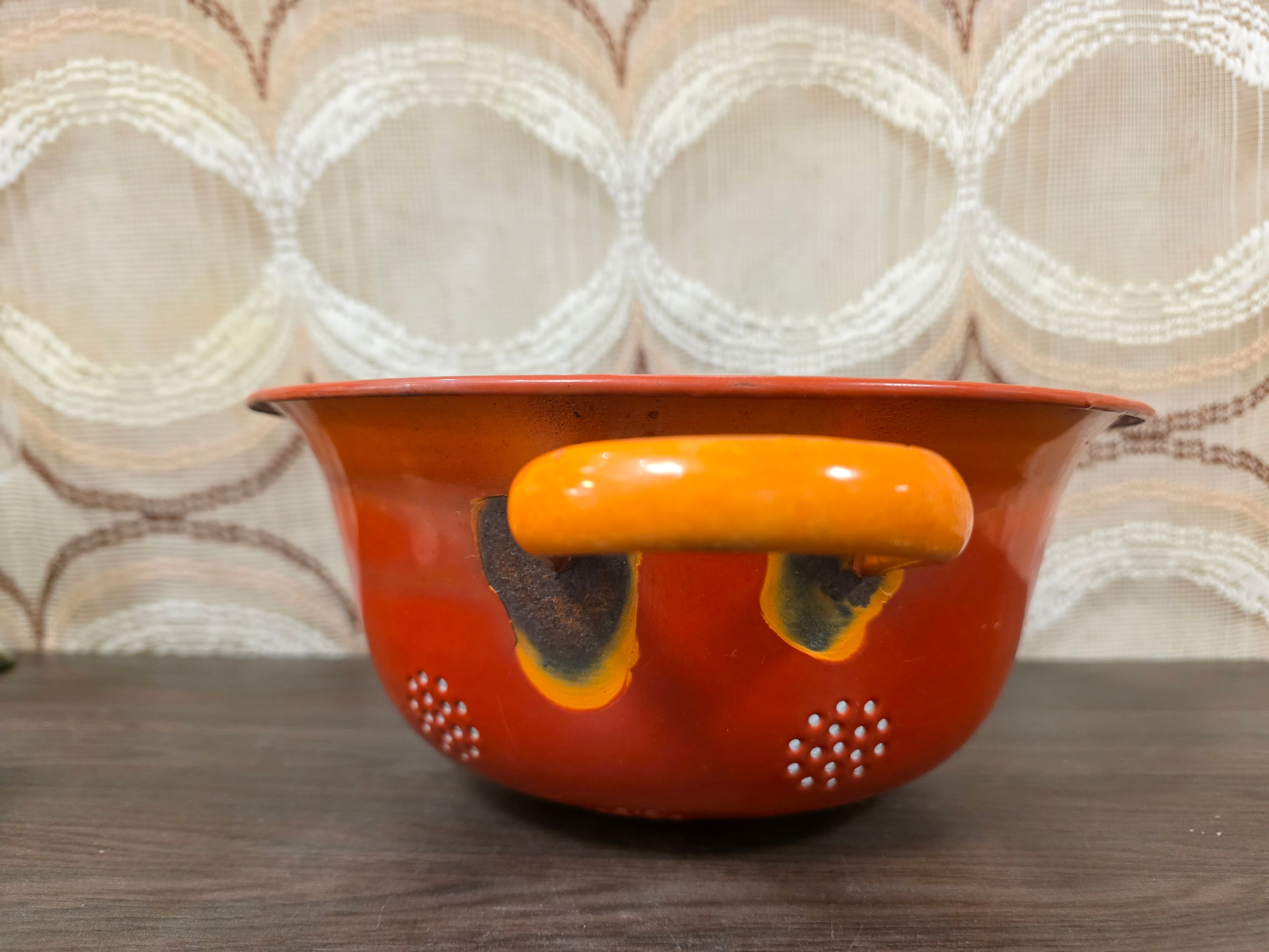 Vintage emaille vergiet oranje-grijs