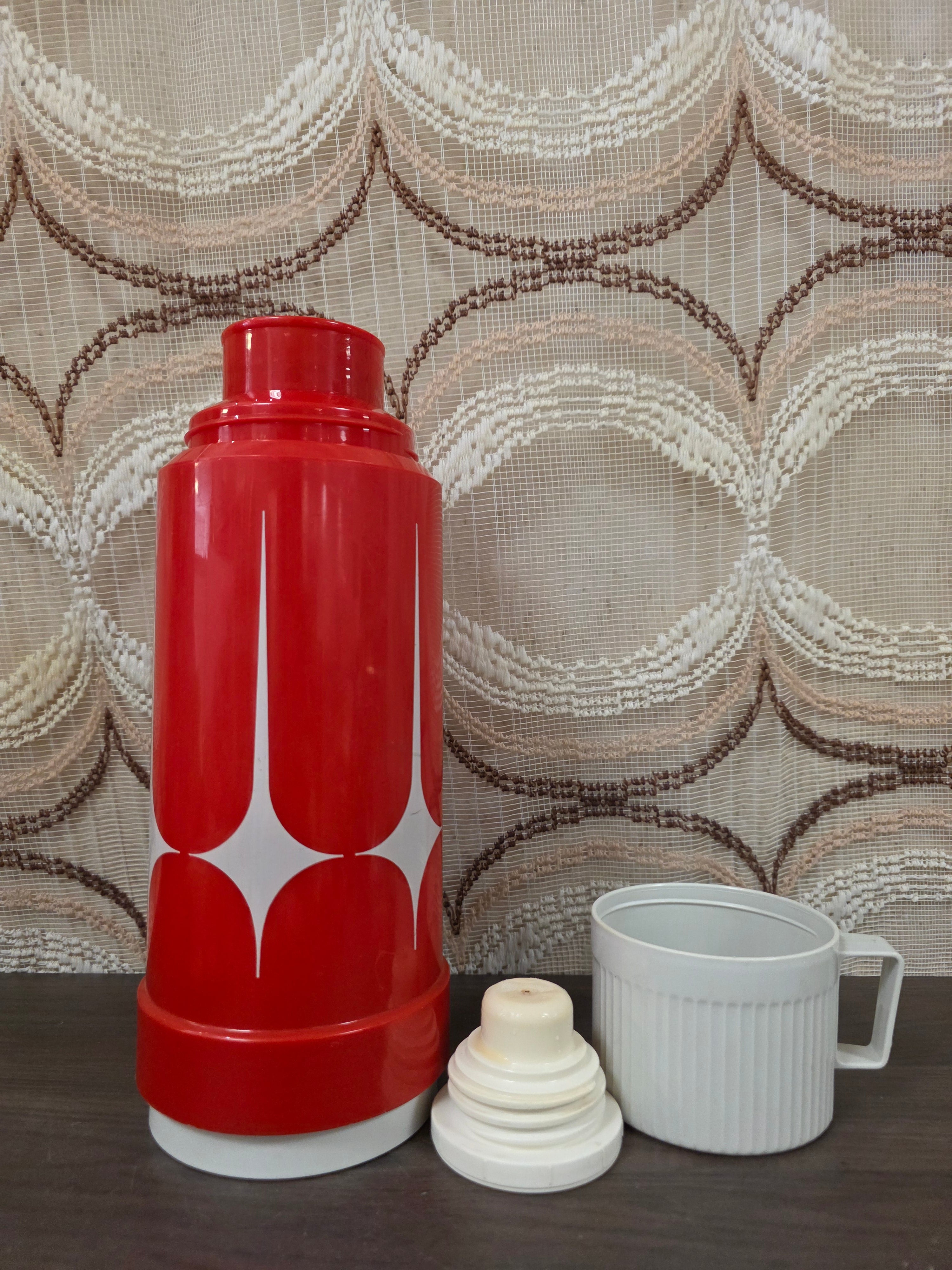 Vintage Zimmermann thermoskan rood wit jaren 70