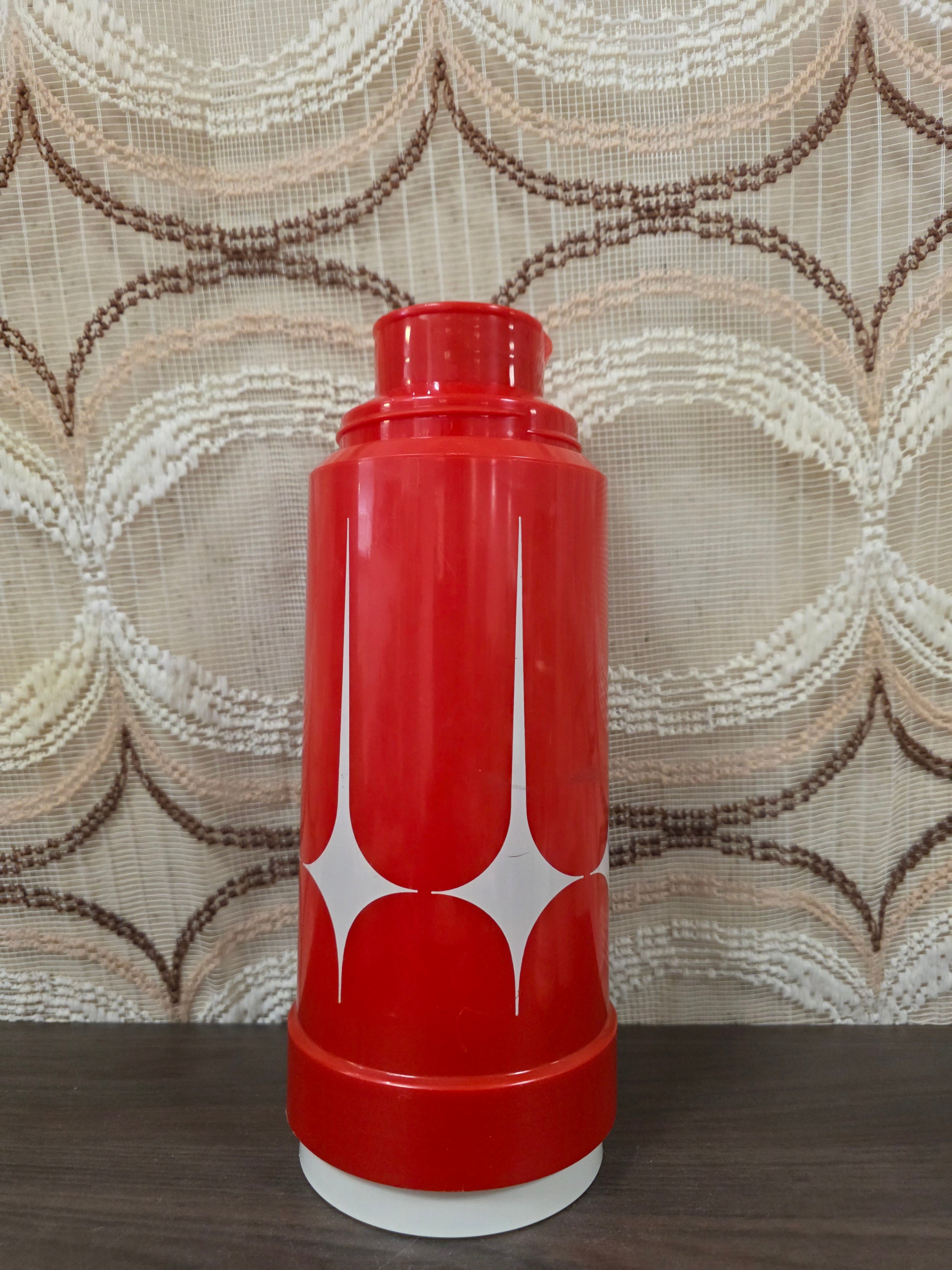 Vintage Zimmermann thermoskan rood wit jaren 70