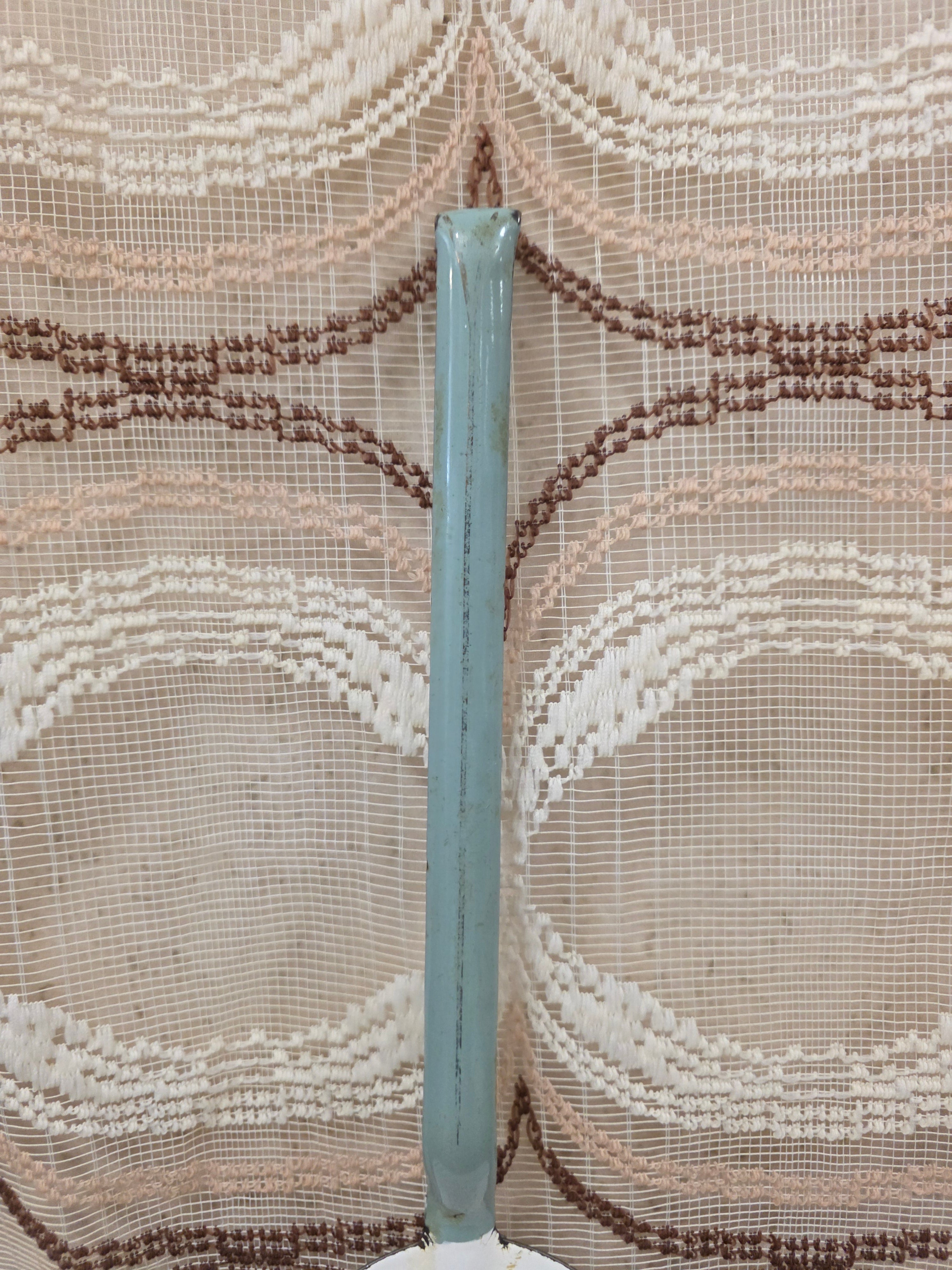 Vintage emaille schuimspaan mintgroen wit keukengerei