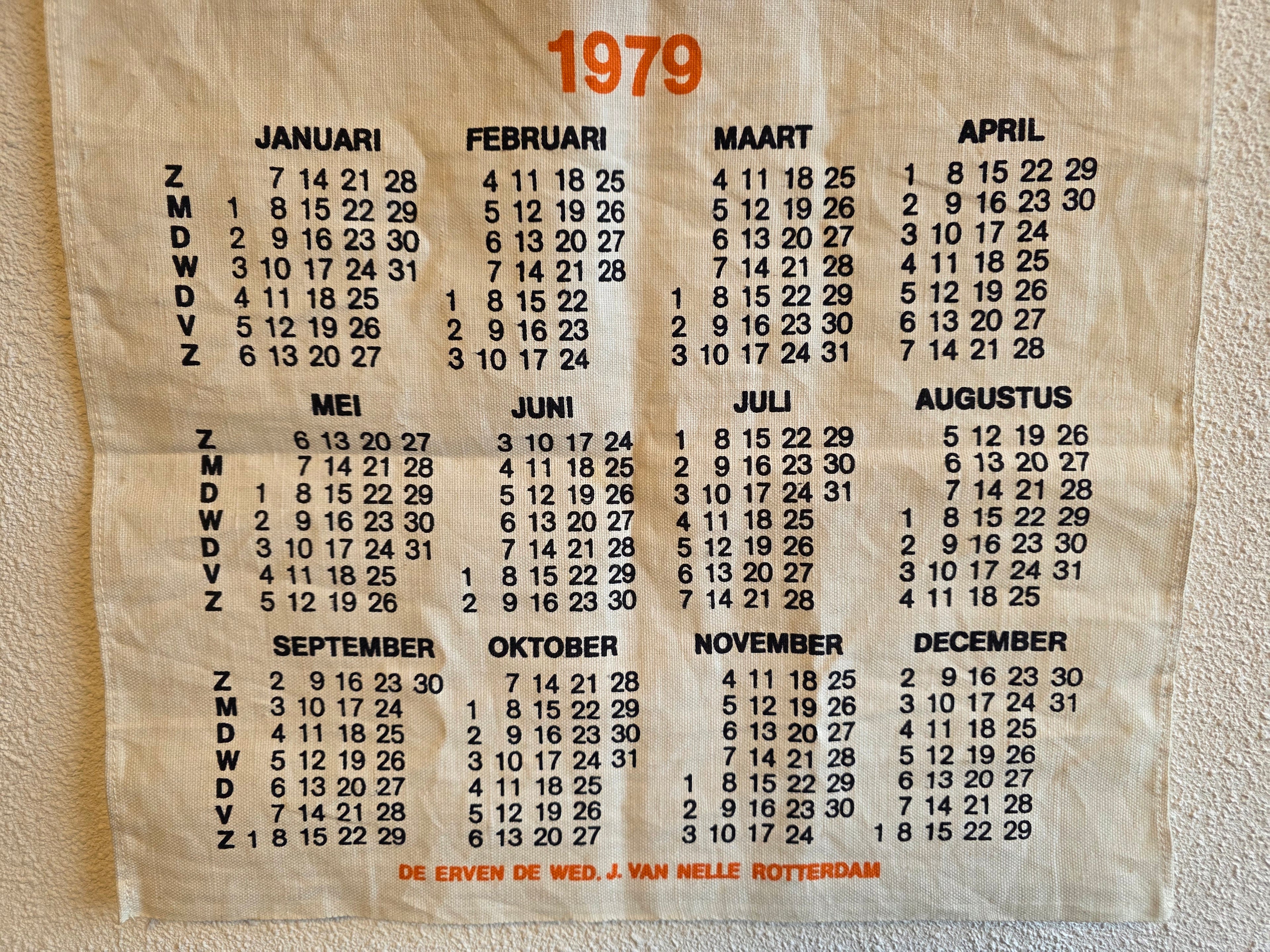 Van Nelle stoffen kalender 1979 theedoek