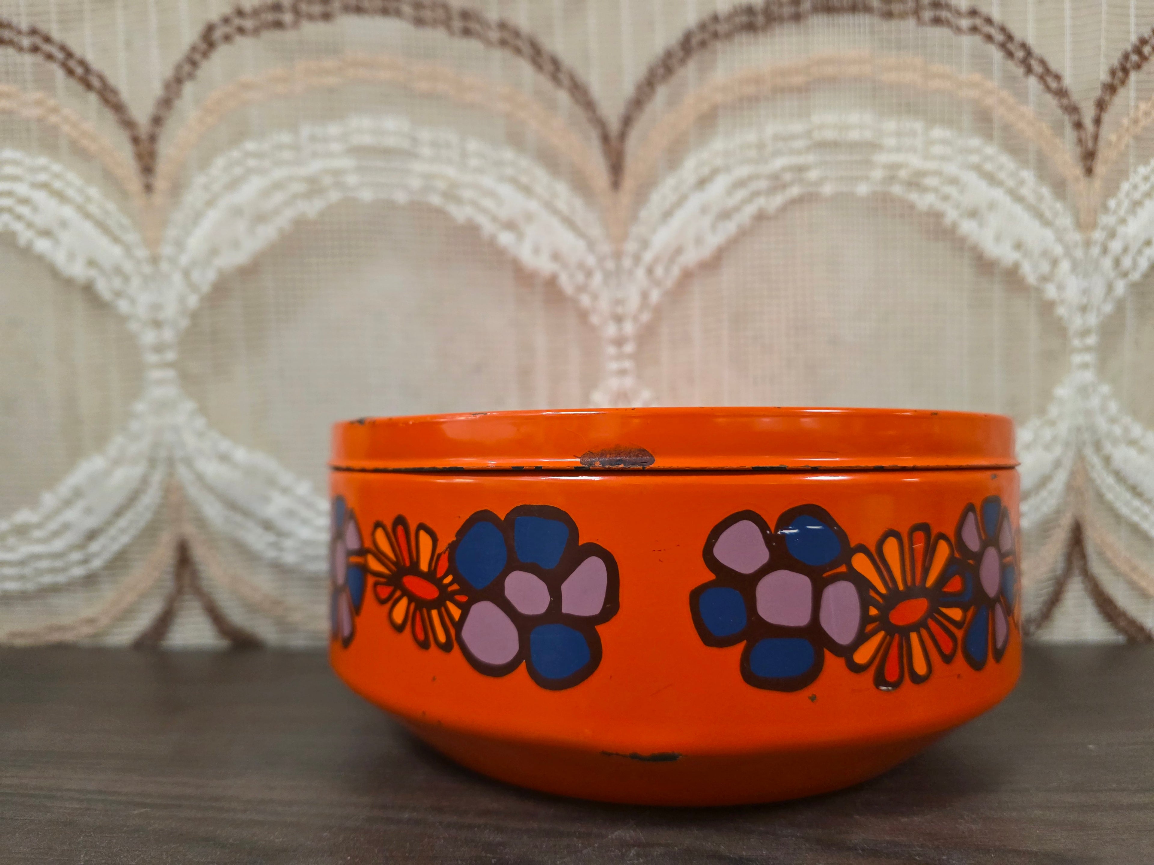 Brabantia Diane trommel oranje bloemen jaren 70