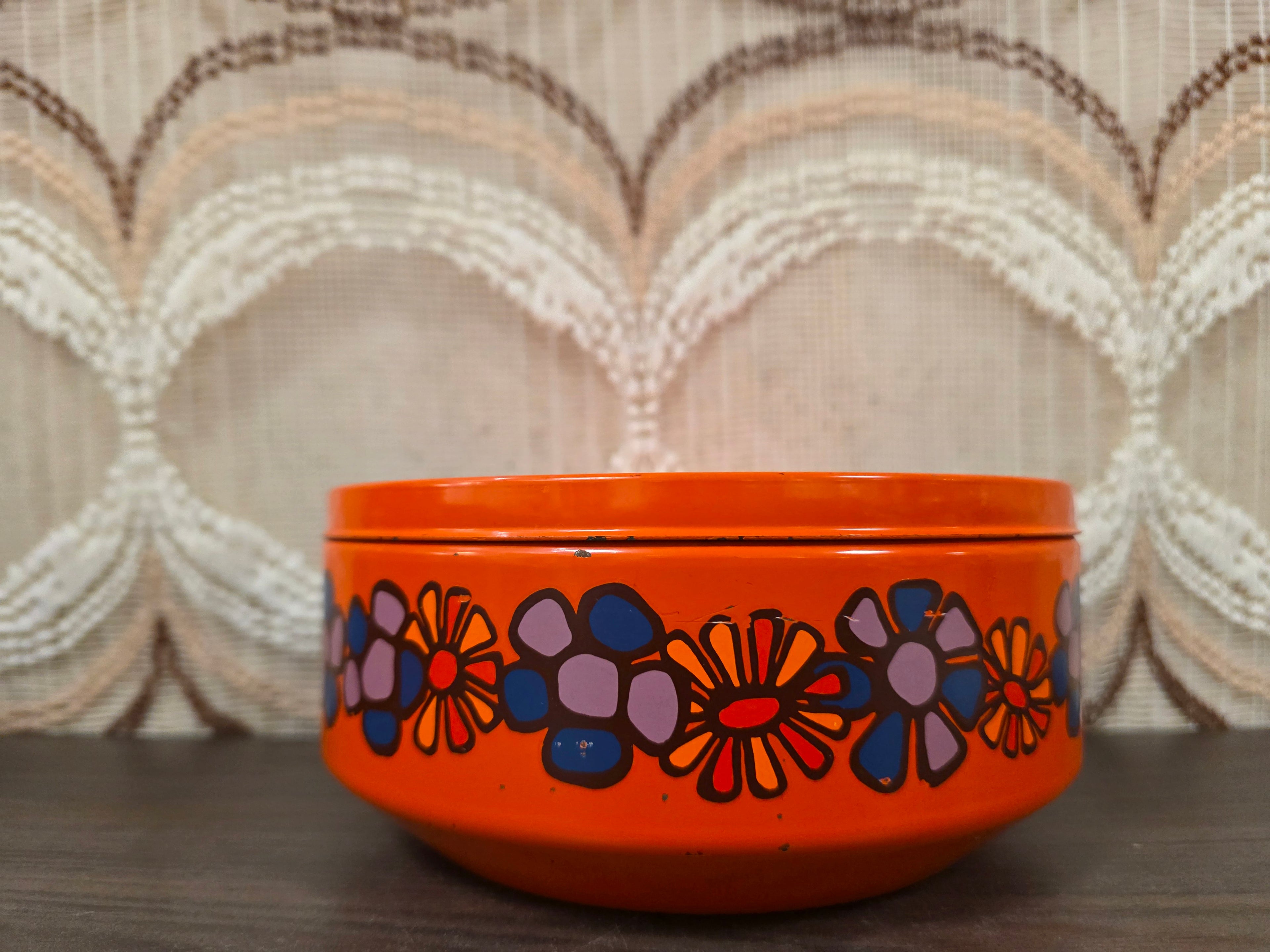 Brabantia Diane trommel oranje bloemen jaren 70