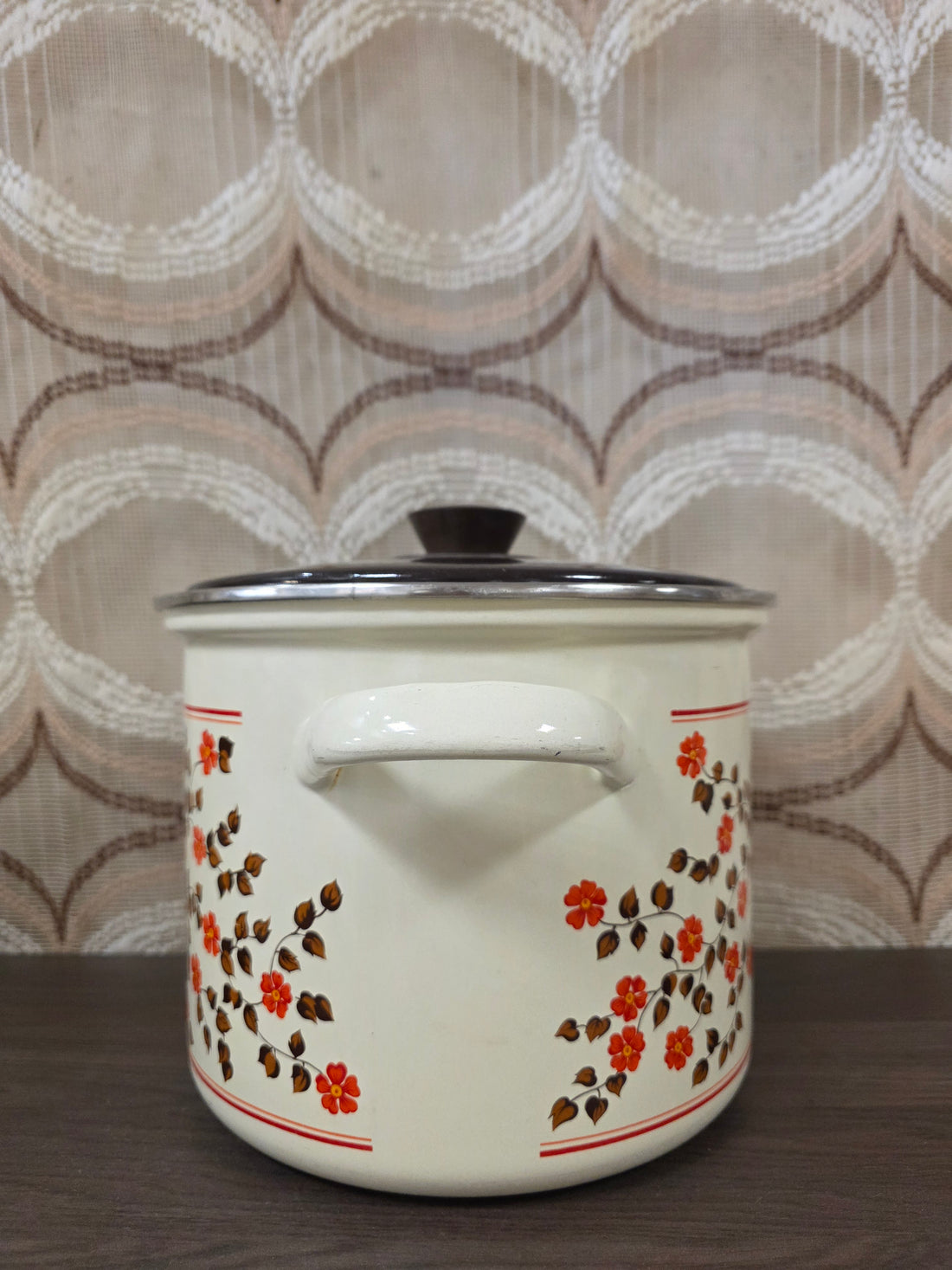 Emaille soeppan groot bloem oranje bruin